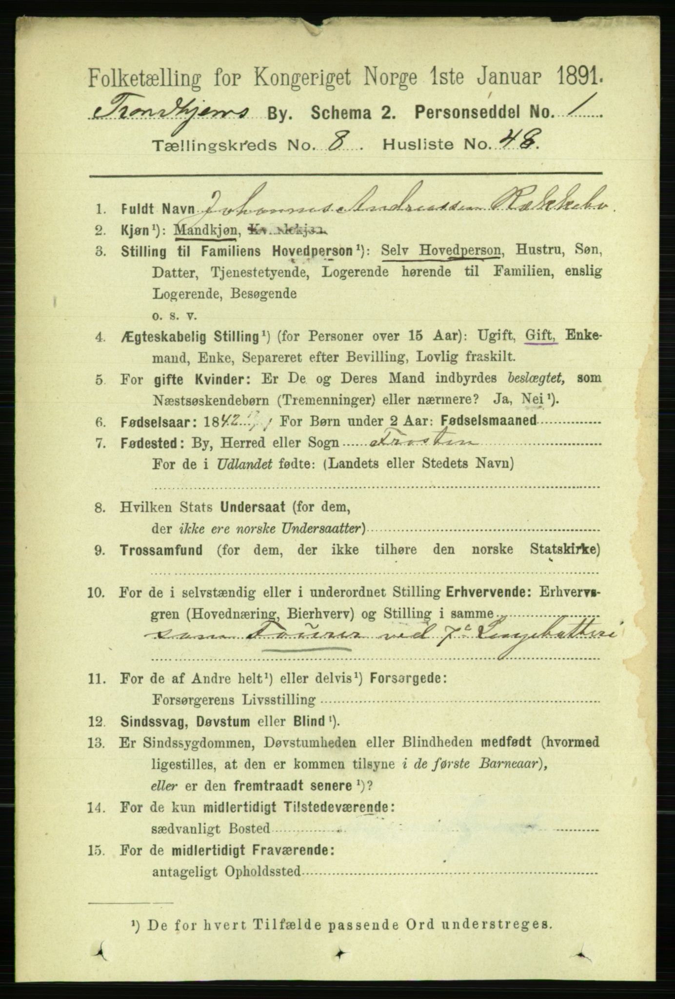 RA, 1891 census for 1601 Trondheim, 1891, p. 7417