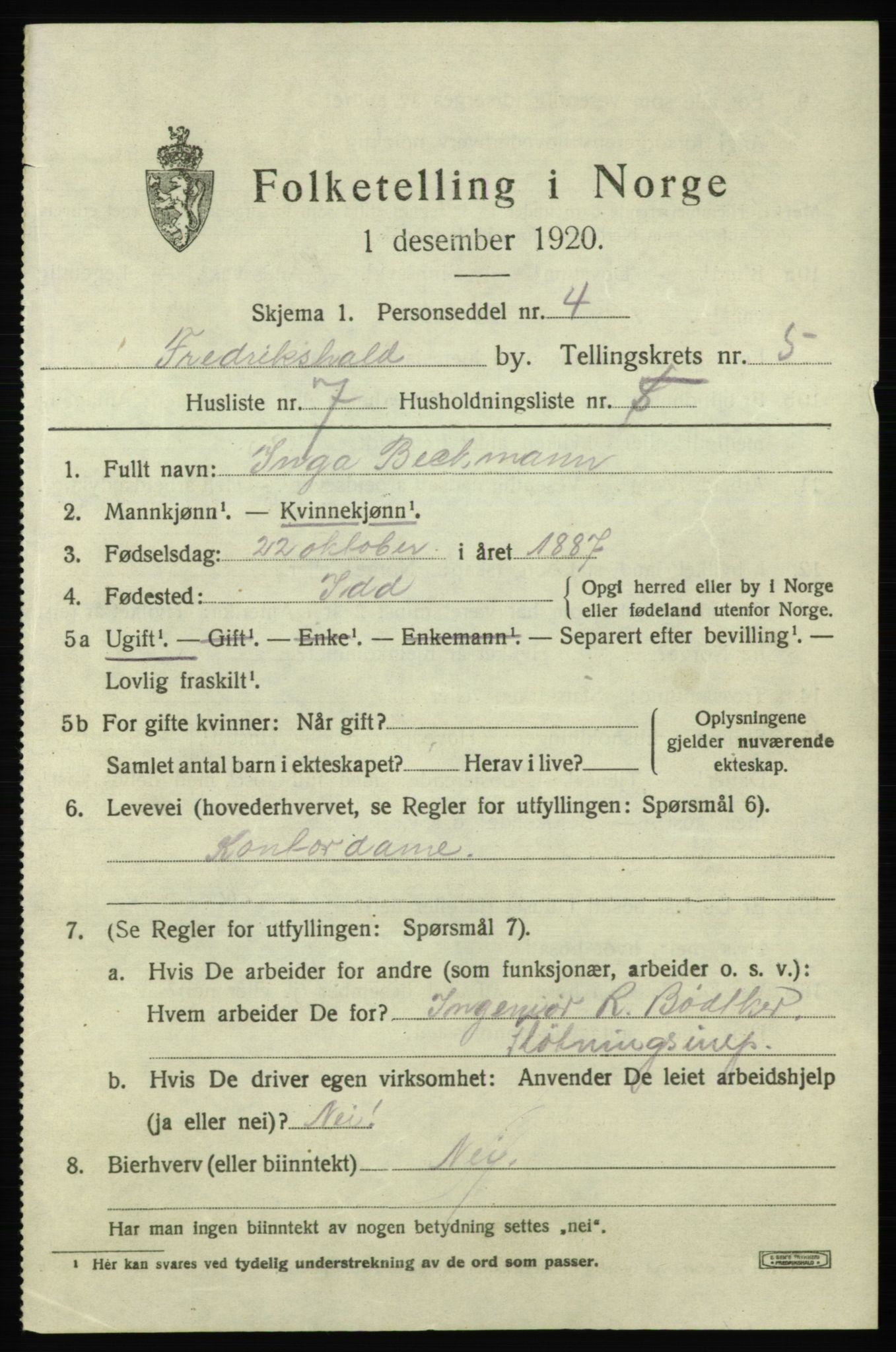 SAO, 1920 census for Fredrikshald, 1920, p. 12129
