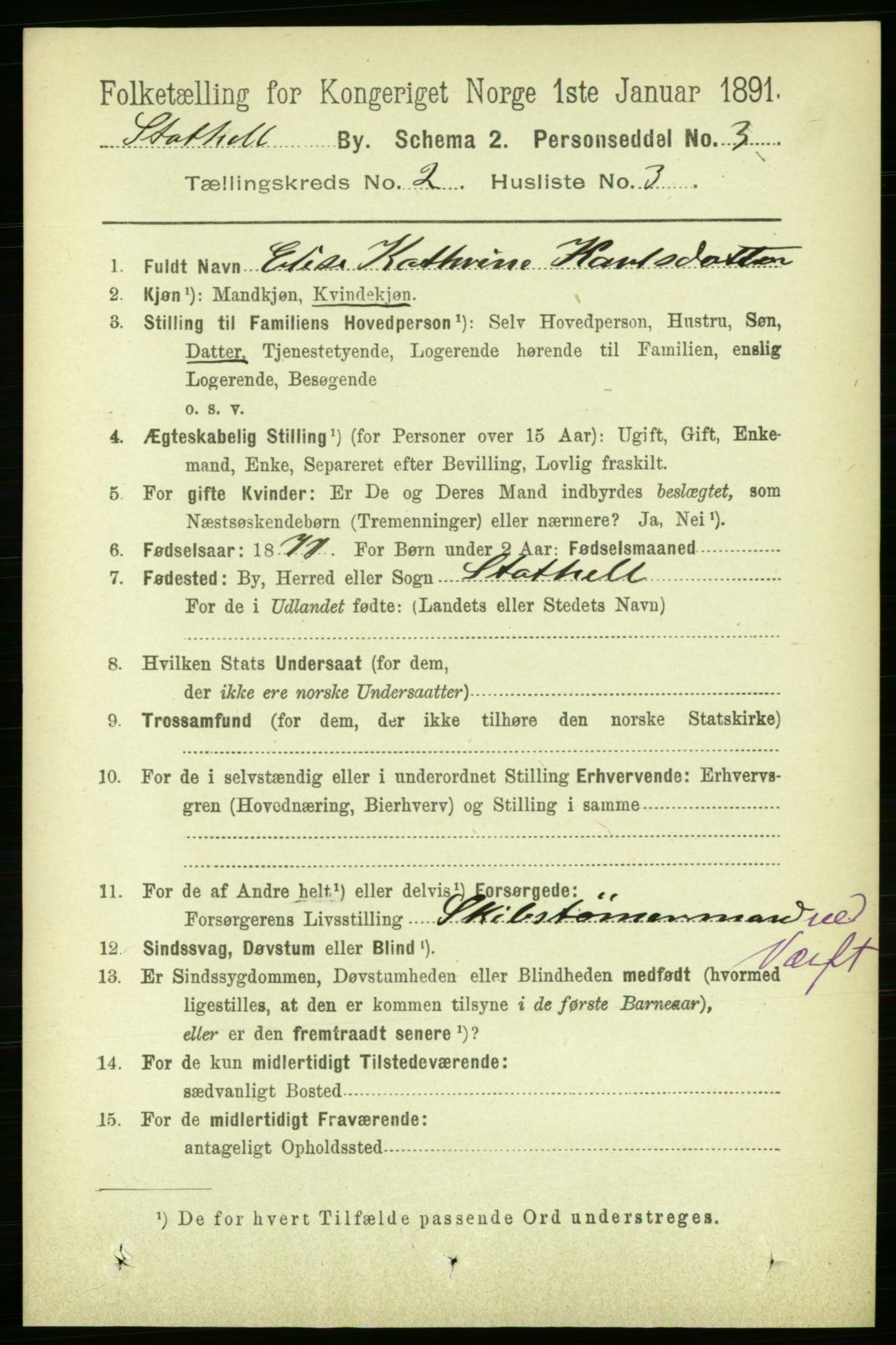 RA, 1891 census for 0803 Stathelle, 1891, p. 232