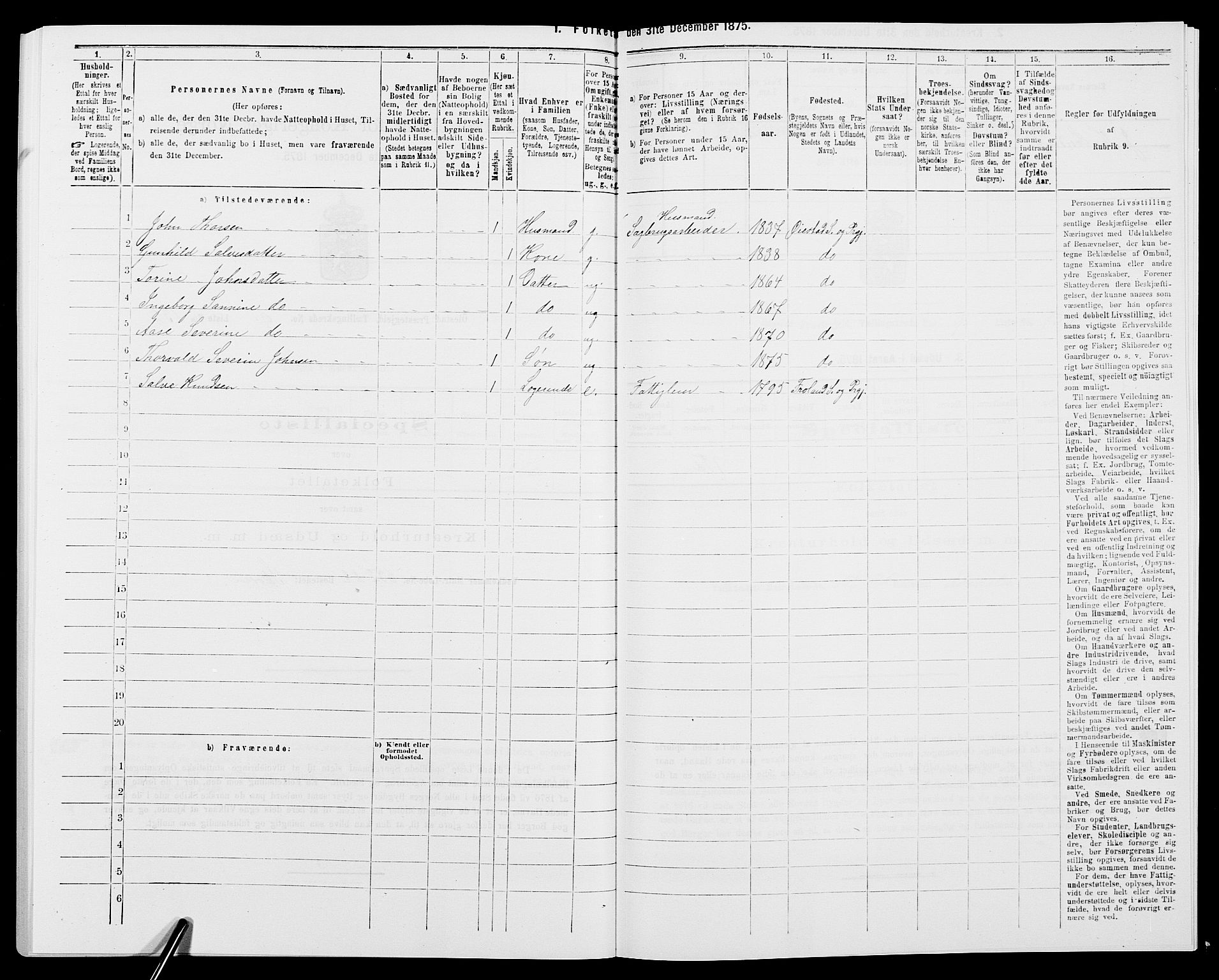 SAK, 1875 census for 0920P Øyestad, 1875, p. 1543