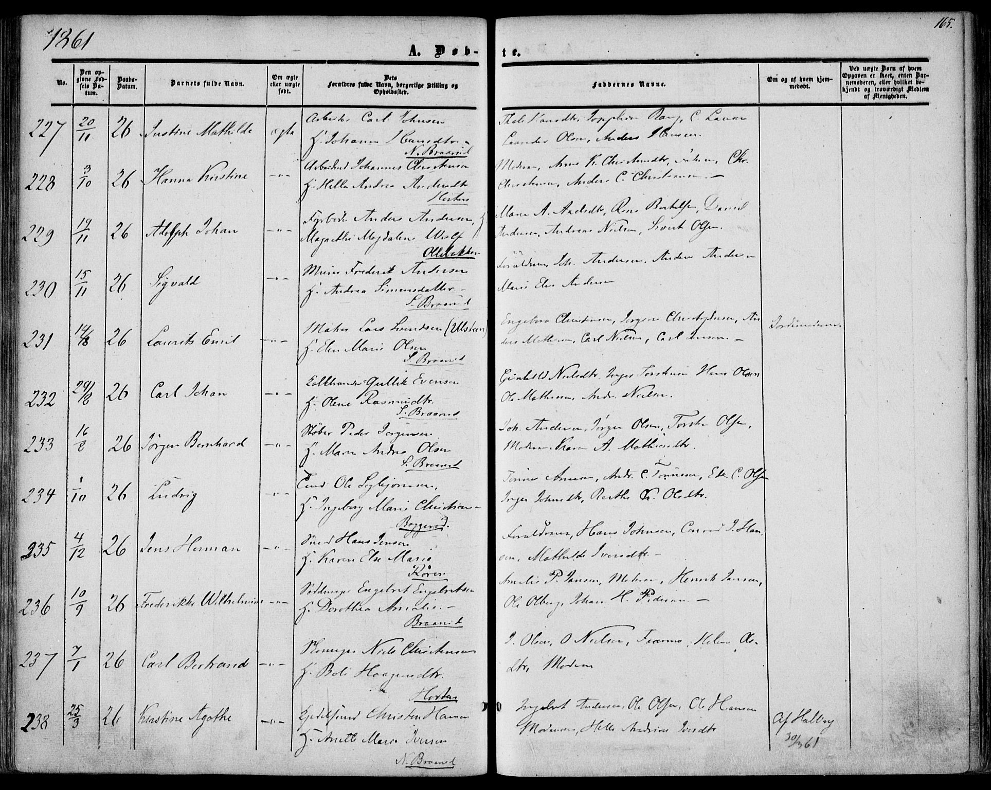 Borre kirkebøker, AV/SAKO-A-338/F/Fa/L0006: Parish register (official) no. I 6, 1852-1862, p. 165