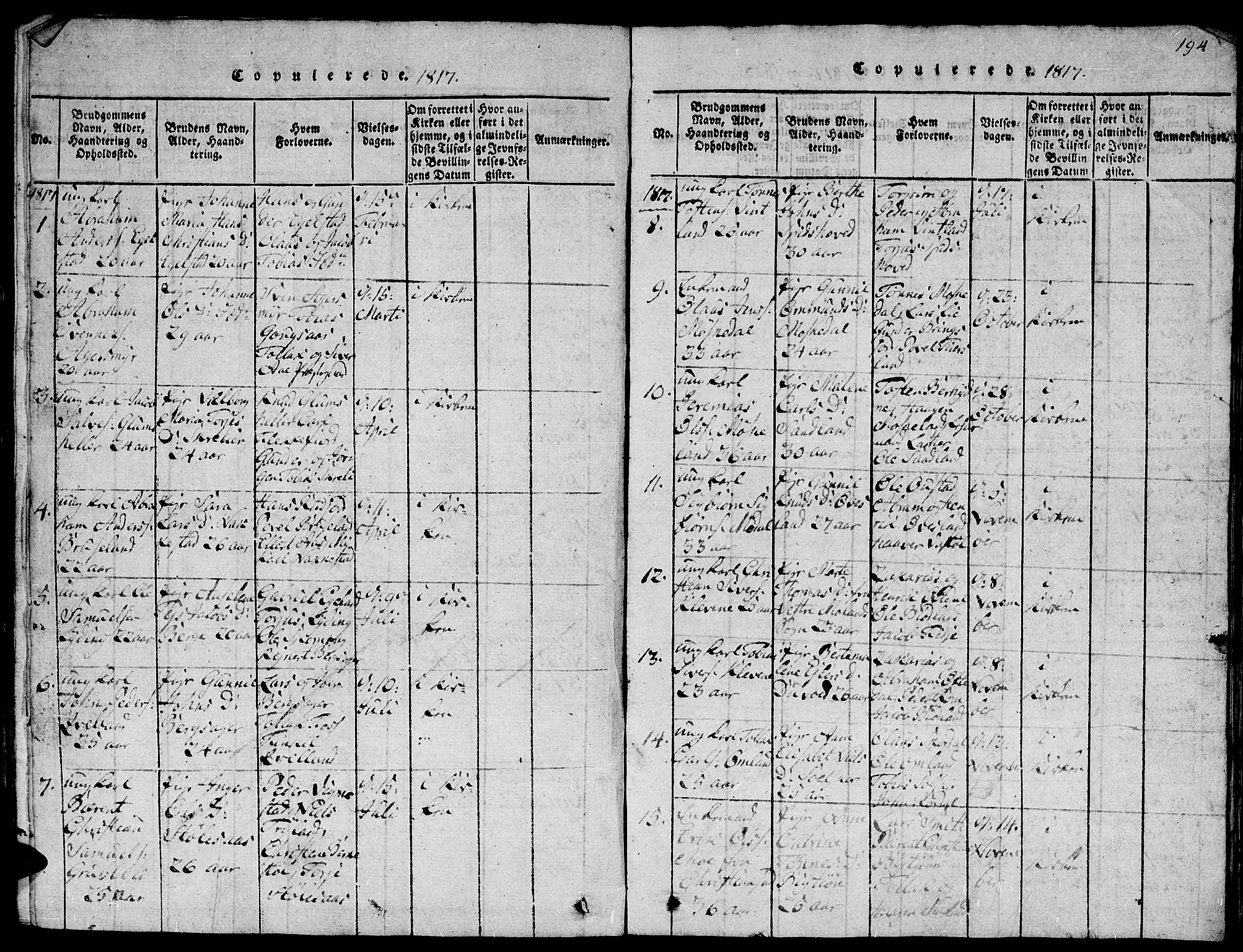 Lyngdal sokneprestkontor, AV/SAK-1111-0029/F/Fb/Fbc/L0001: Parish register (copy) no. B 1, 1815-1844, p. 194