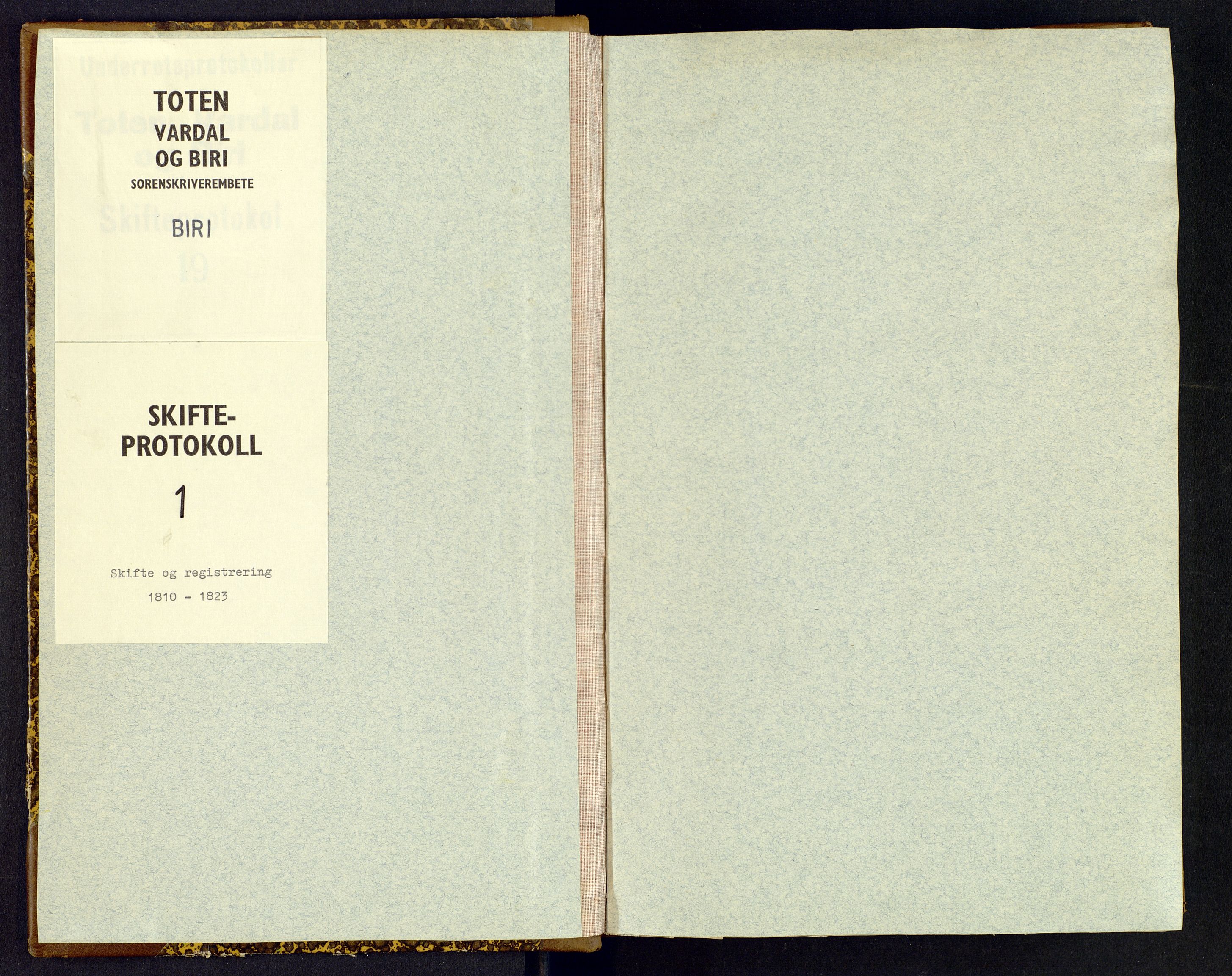 Toten tingrett, SAH/TING-006/J/Jb/L0001: Skifte- og registreringsprotokoll - Biri, 1810-1823