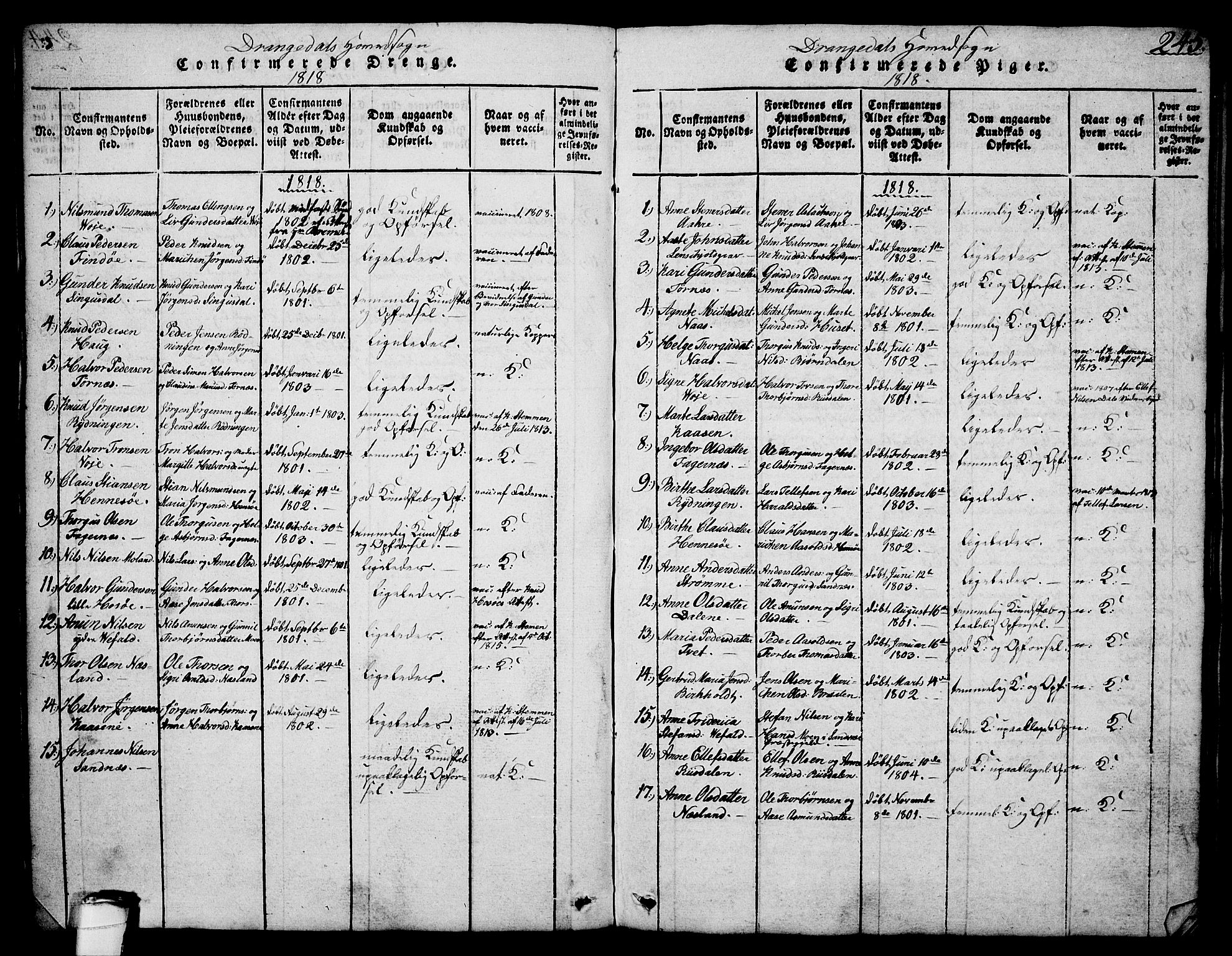 Drangedal kirkebøker, SAKO/A-258/G/Ga/L0001: Parish register (copy) no. I 1 /1, 1814-1856, p. 245