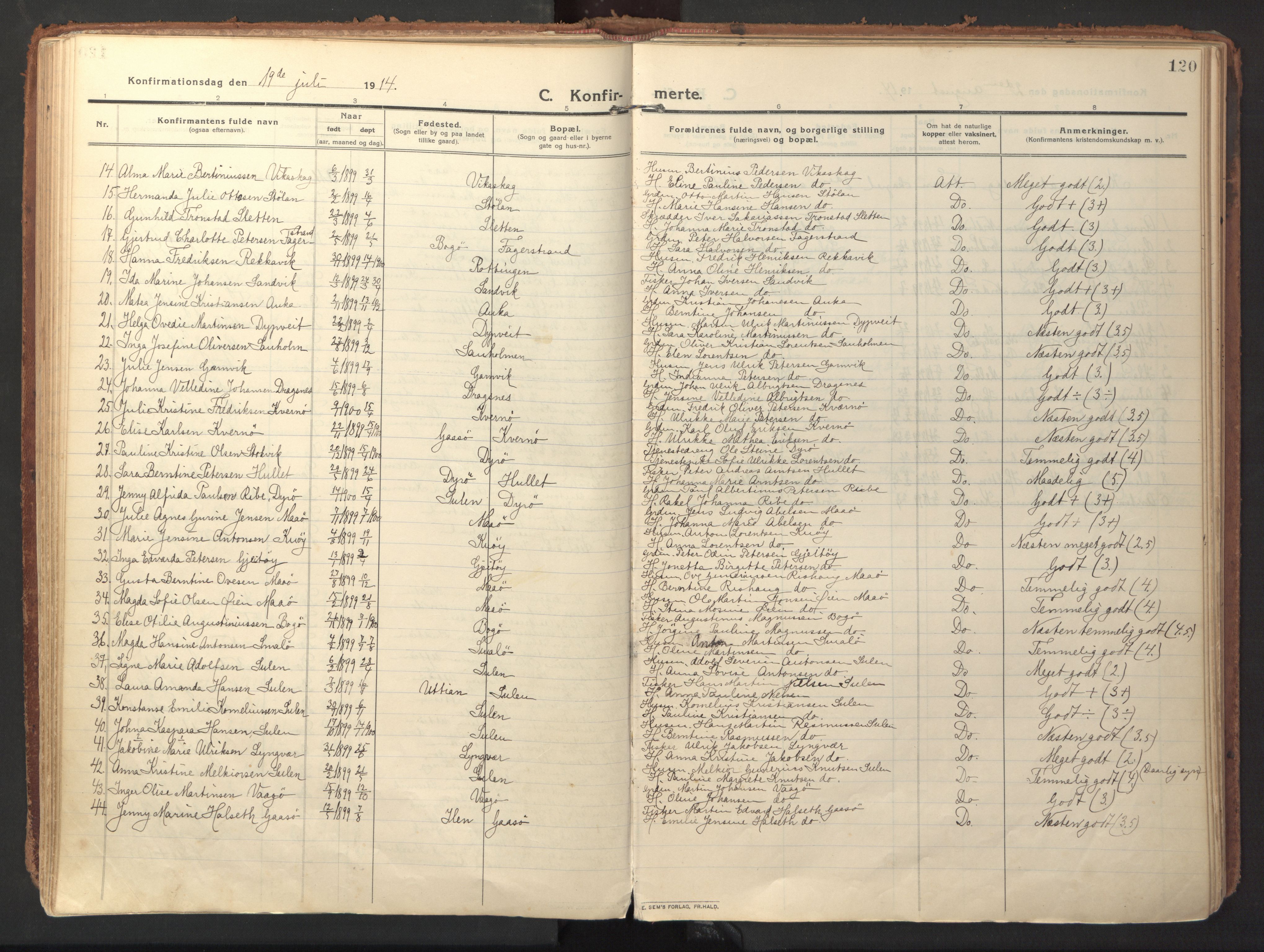 Ministerialprotokoller, klokkerbøker og fødselsregistre - Sør-Trøndelag, SAT/A-1456/640/L0581: Parish register (official) no. 640A06, 1910-1924, p. 120