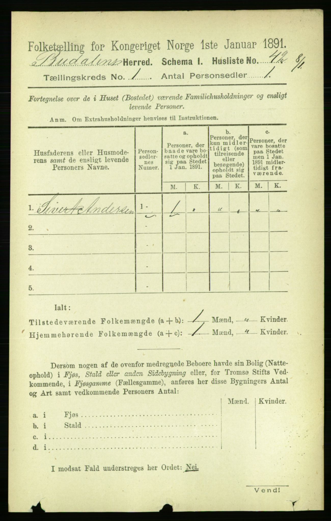 RA, 1891 census for 1647 Budal, 1891, p. 54