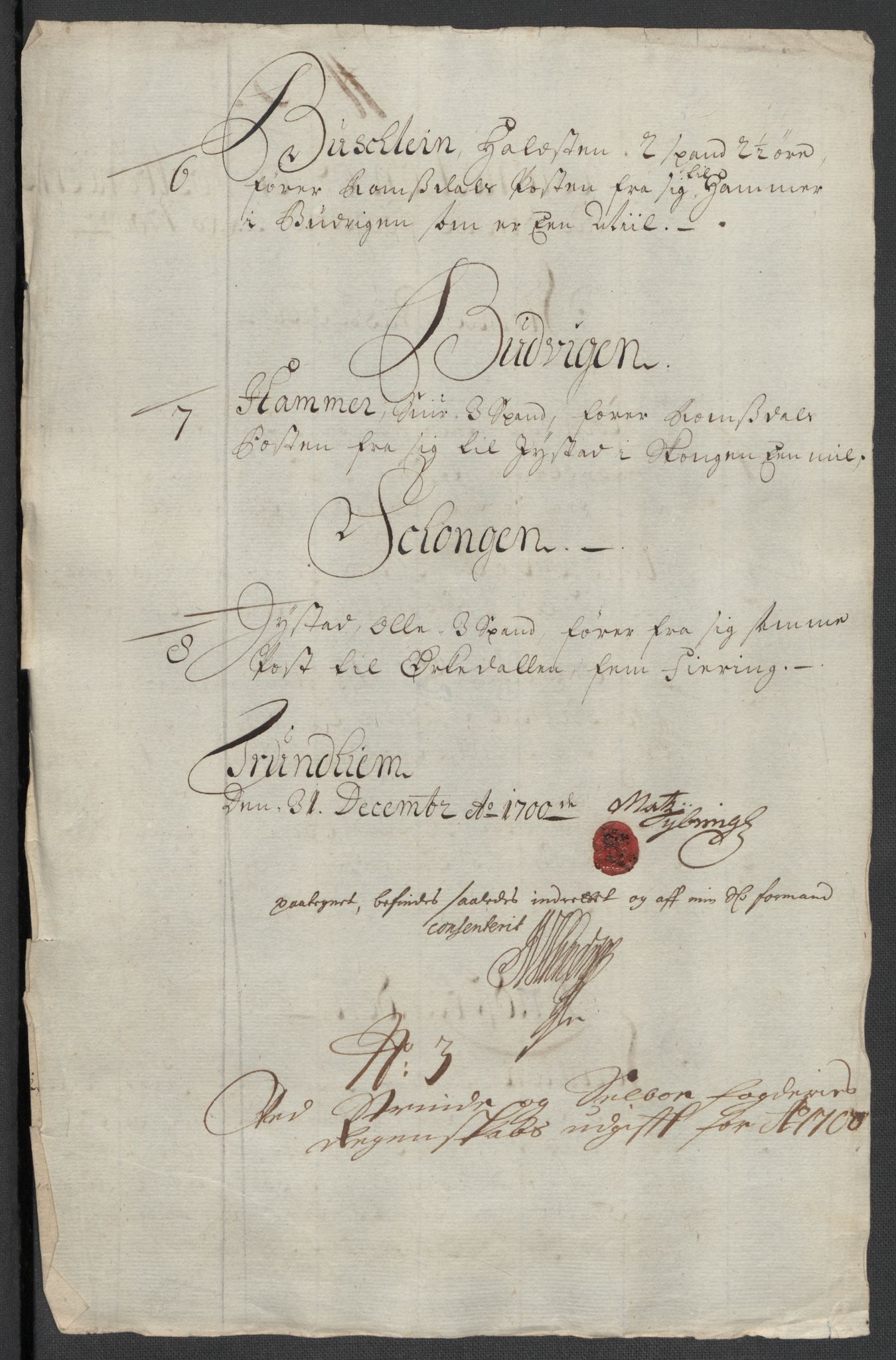 Rentekammeret inntil 1814, Reviderte regnskaper, Fogderegnskap, RA/EA-4092/R61/L4107: Fogderegnskap Strinda og Selbu, 1698-1700, p. 423