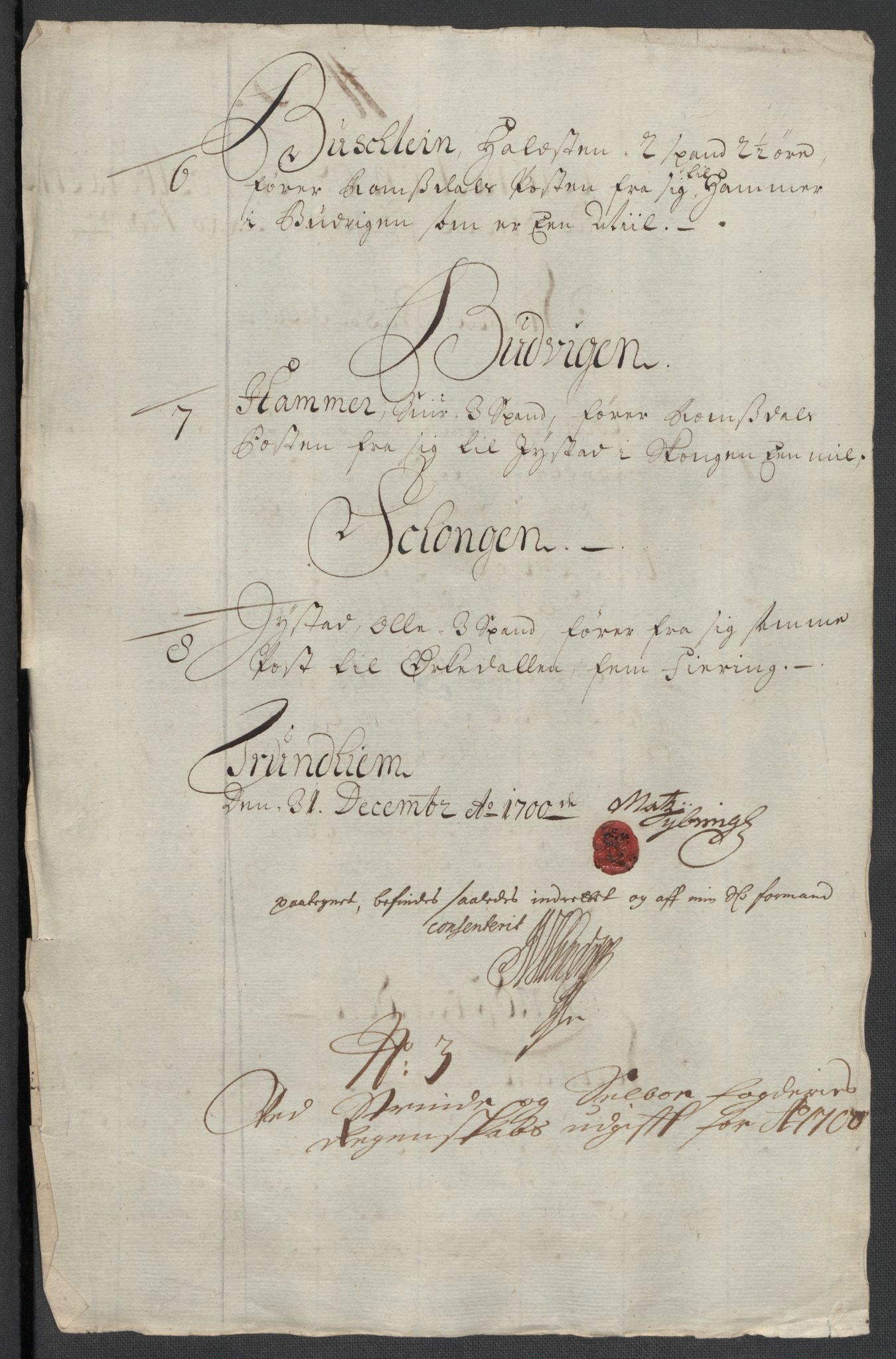 Rentekammeret inntil 1814, Reviderte regnskaper, Fogderegnskap, AV/RA-EA-4092/R61/L4107: Fogderegnskap Strinda og Selbu, 1698-1700, p. 423