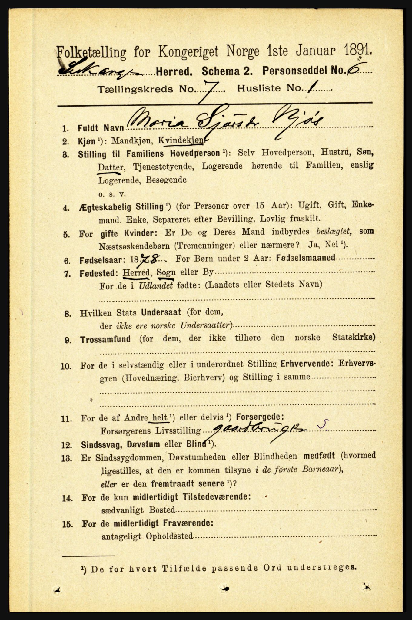 RA, 1891 census for 1419 Leikanger, 1891, p. 1347