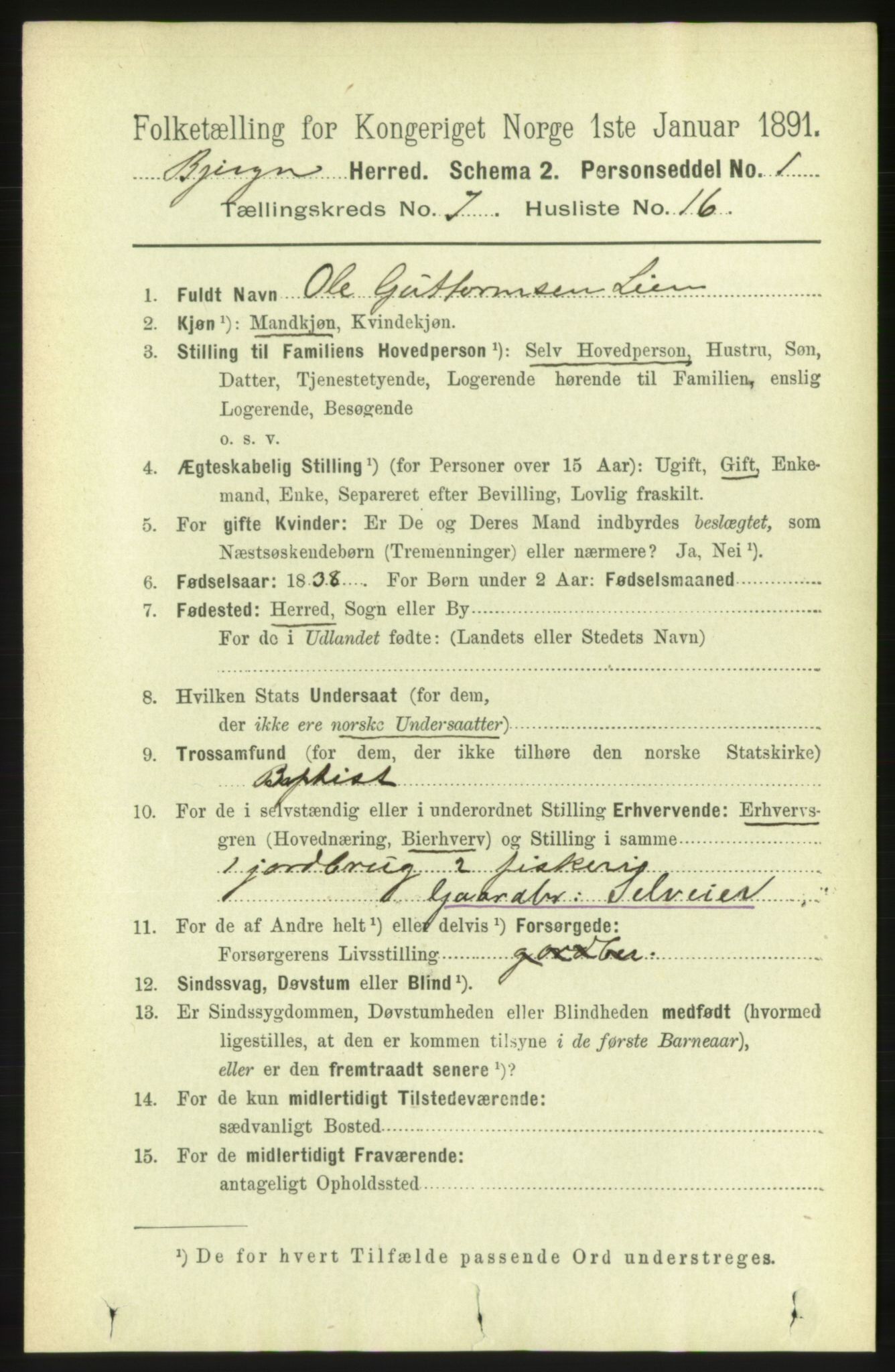 RA, 1891 census for 1627 Bjugn, 1891, p. 1923