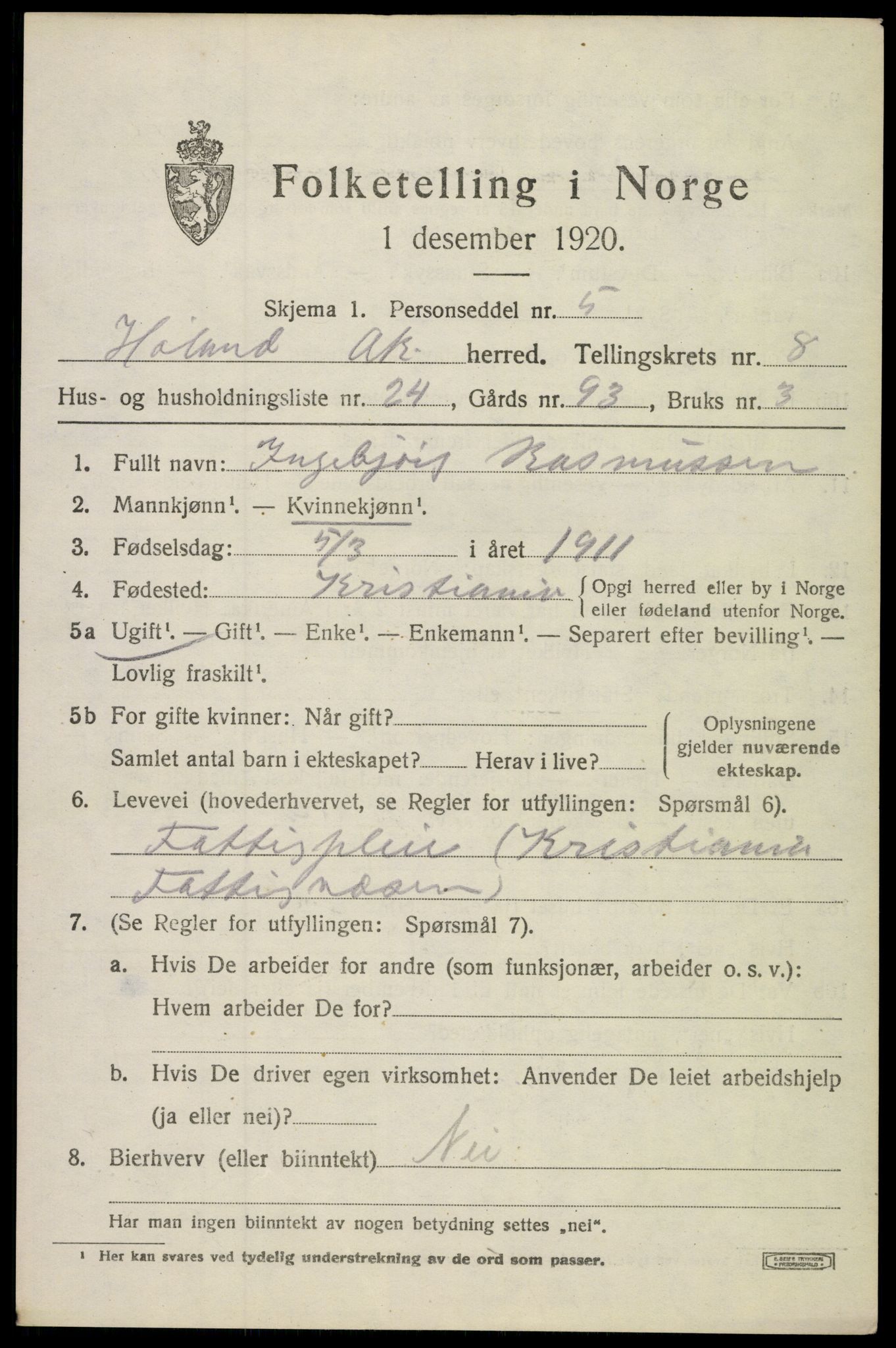 SAO, 1920 census for Høland, 1920, p. 9955