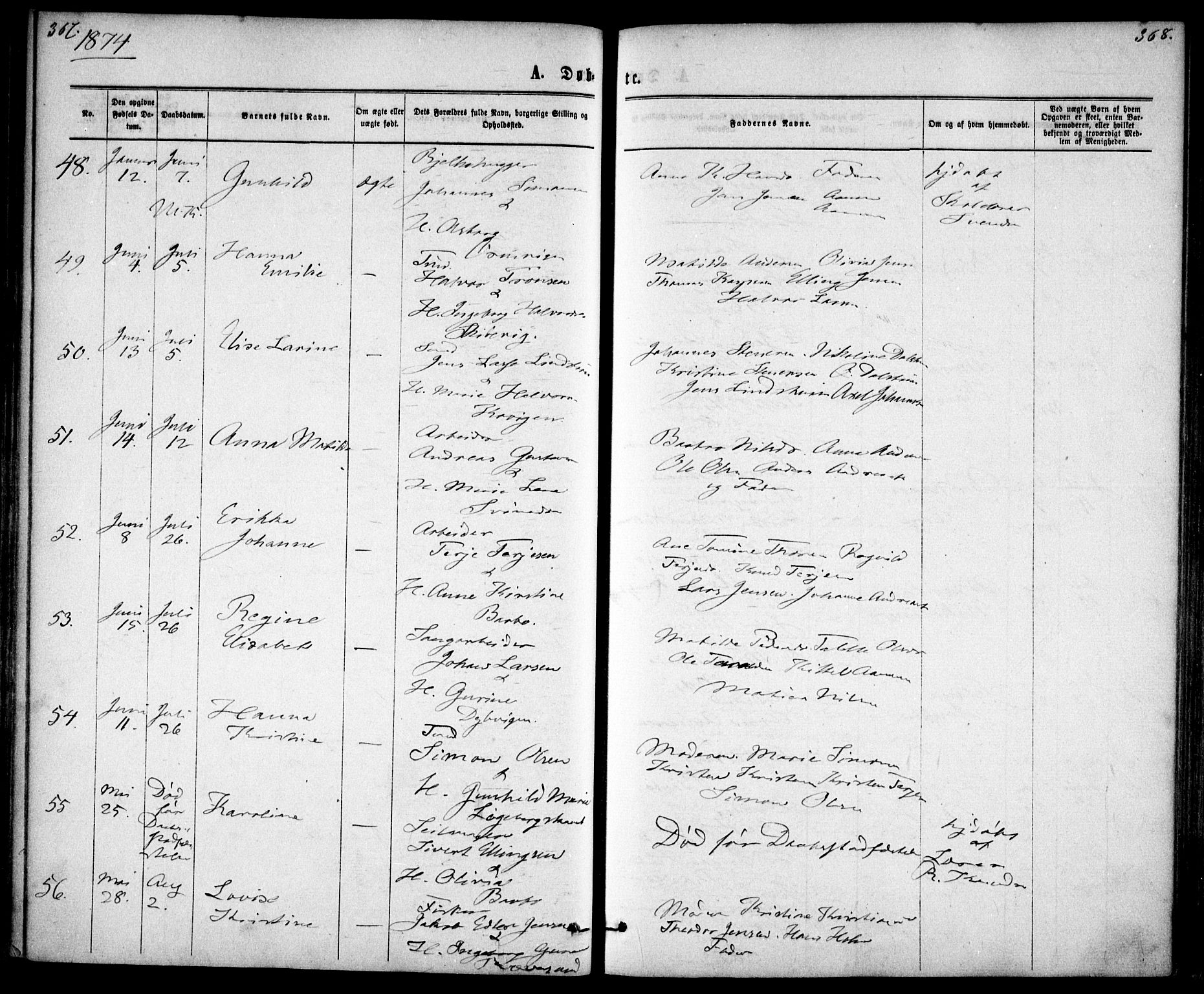 Tromøy sokneprestkontor, AV/SAK-1111-0041/F/Fa/L0008: Parish register (official) no. A 8, 1870-1877, p. 367-368