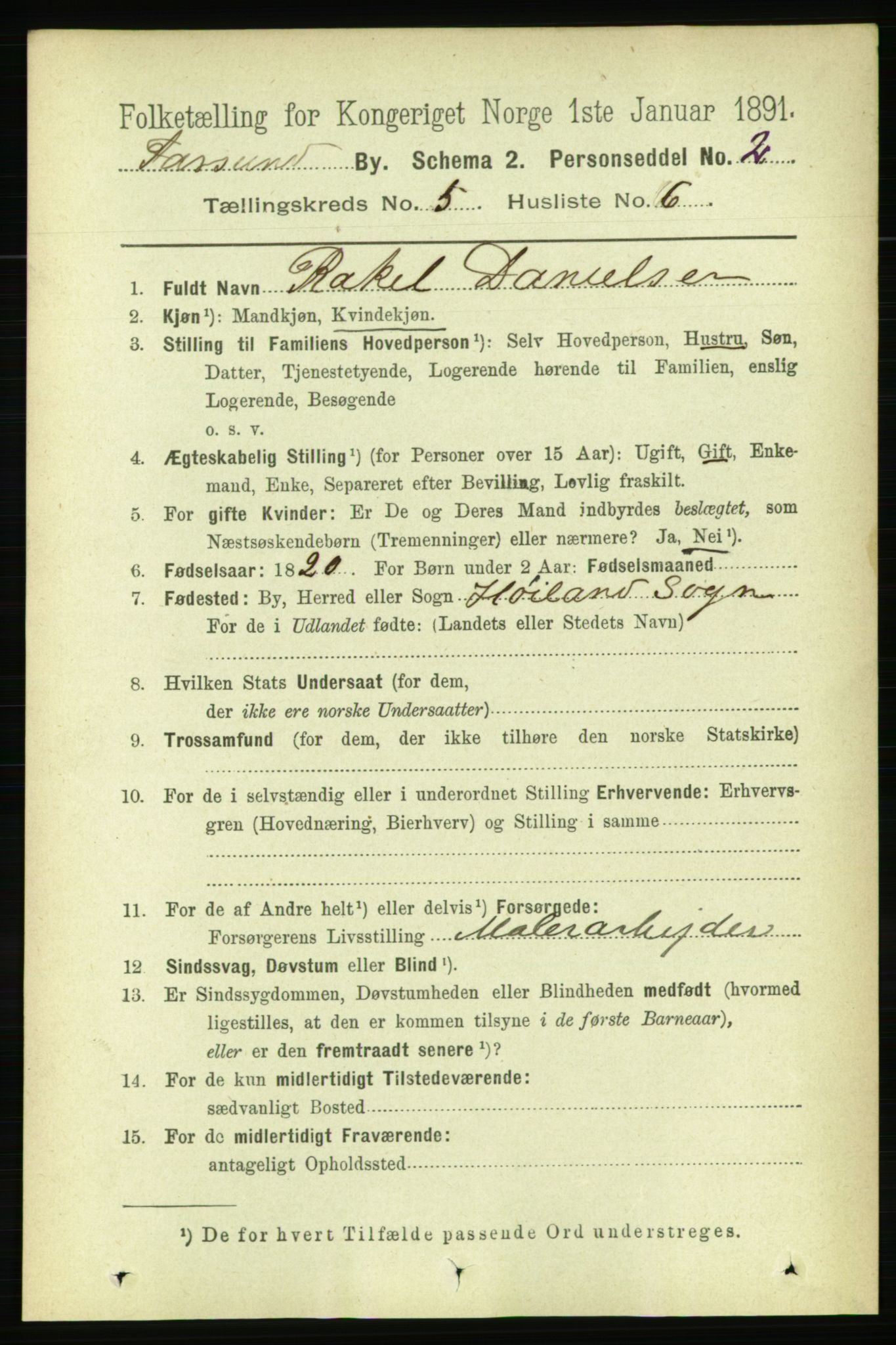 RA, 1891 census for 1003 Farsund, 1891, p. 1987