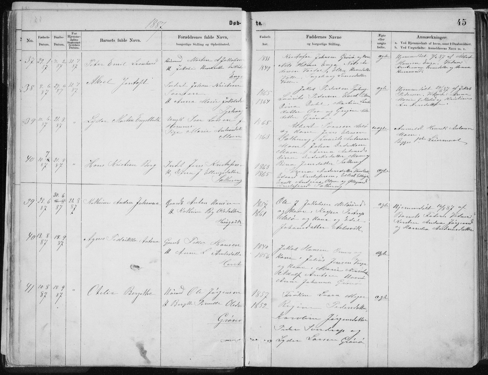 Ministerialprotokoller, klokkerbøker og fødselsregistre - Nordland, SAT/A-1459/843/L0636: Parish register (copy) no. 843C05, 1884-1909, p. 45