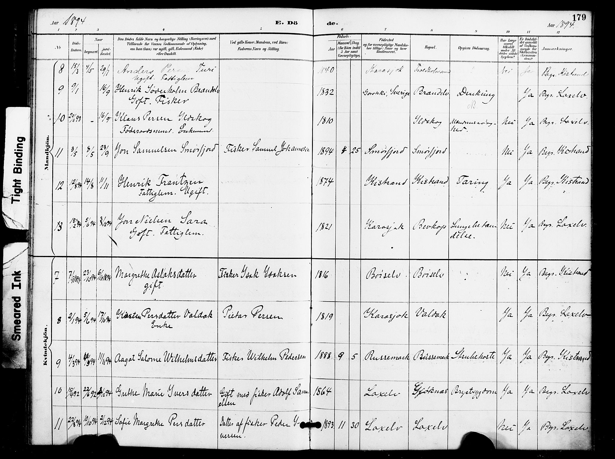 Kistrand/Porsanger sokneprestembete, AV/SATØ-S-1351/H/Ha/L0008.kirke: Parish register (official) no. 8, 1890-1898, p. 179