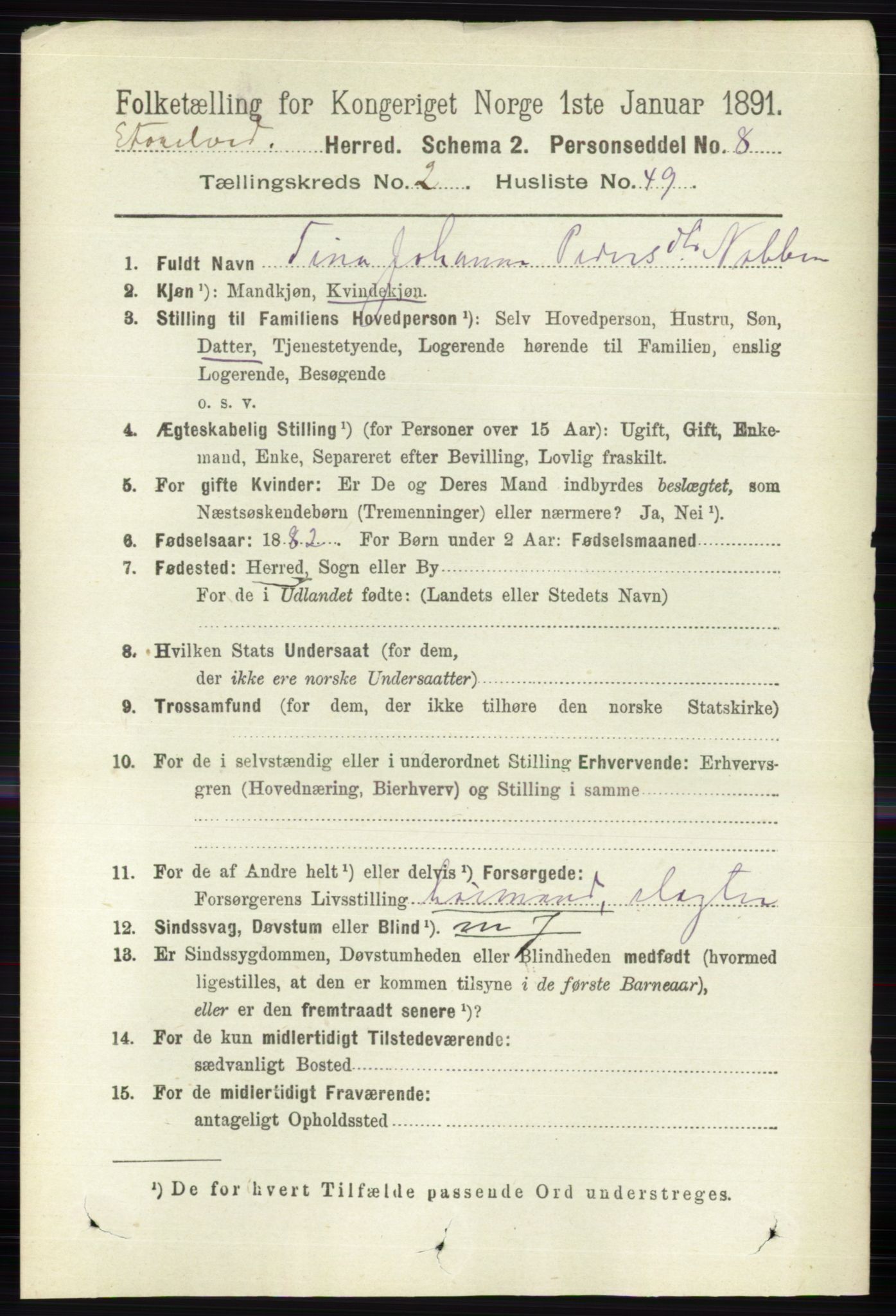 RA, 1891 census for 0430 Stor-Elvdal, 1891, p. 728