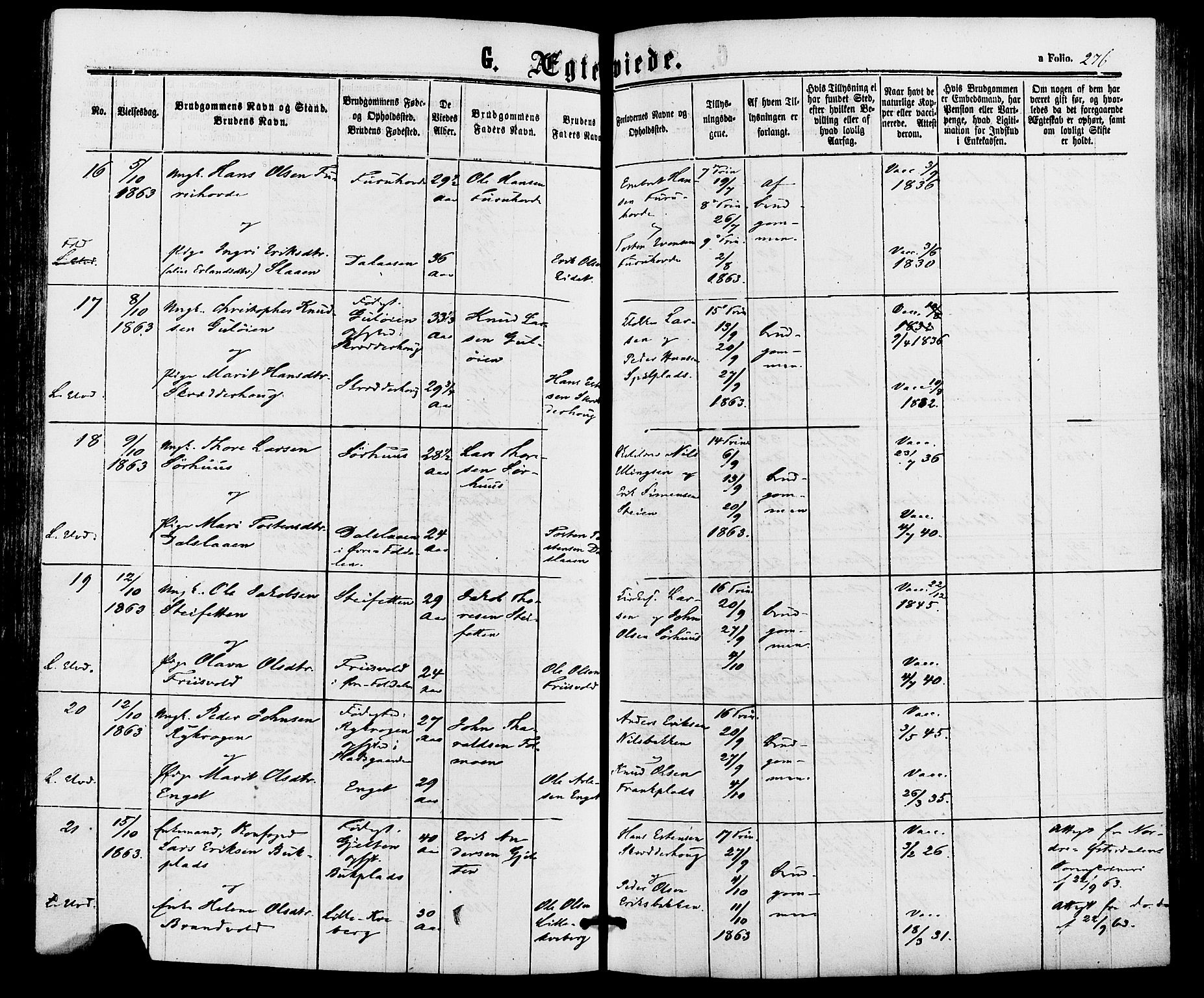 Alvdal prestekontor, SAH/PREST-060/H/Ha/Haa/L0001: Parish register (official) no. 1, 1863-1882, p. 276
