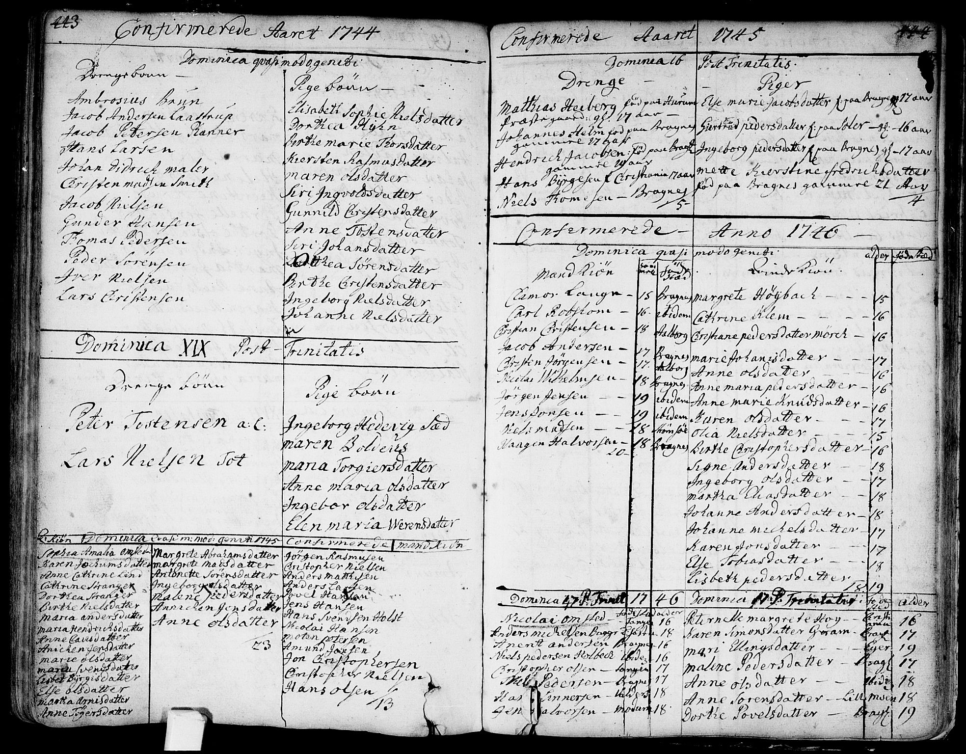 Bragernes kirkebøker, SAKO/A-6/F/Fa/L0004: Parish register (official) no. I 4, 1734-1759, p. 443-444
