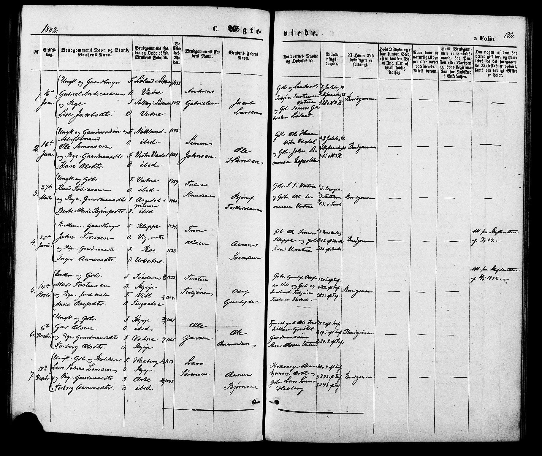 Hægebostad sokneprestkontor, AV/SAK-1111-0024/F/Fa/Fab/L0003: Parish register (official) no. A 3, 1872-1886, p. 182