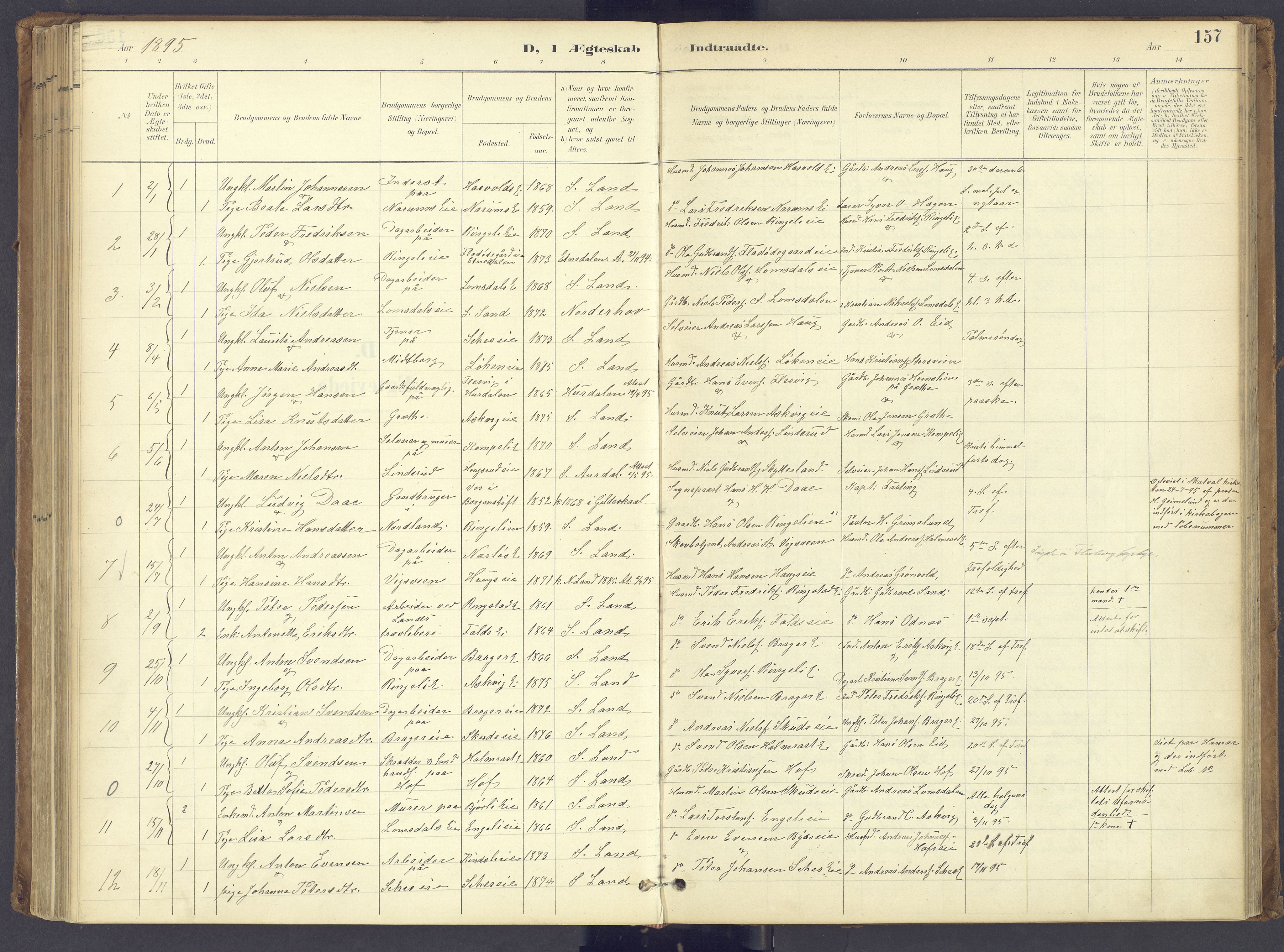 Søndre Land prestekontor, SAH/PREST-122/K/L0006: Parish register (official) no. 6, 1895-1904, p. 157
