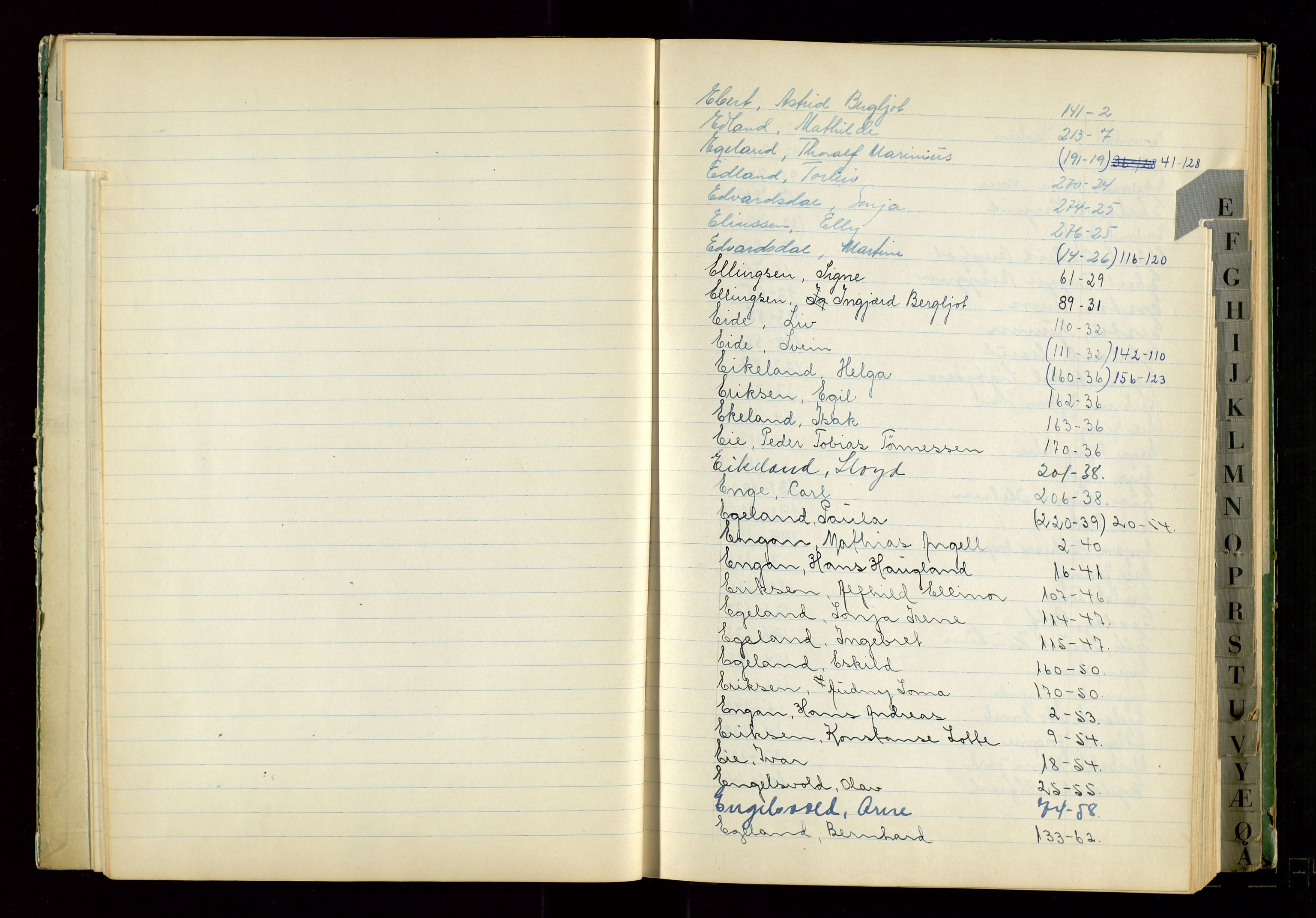 Sandnes politikammer, AV/SAST-A-100446/K/L0001: Register for passjournal, 1919-1962, p. 14