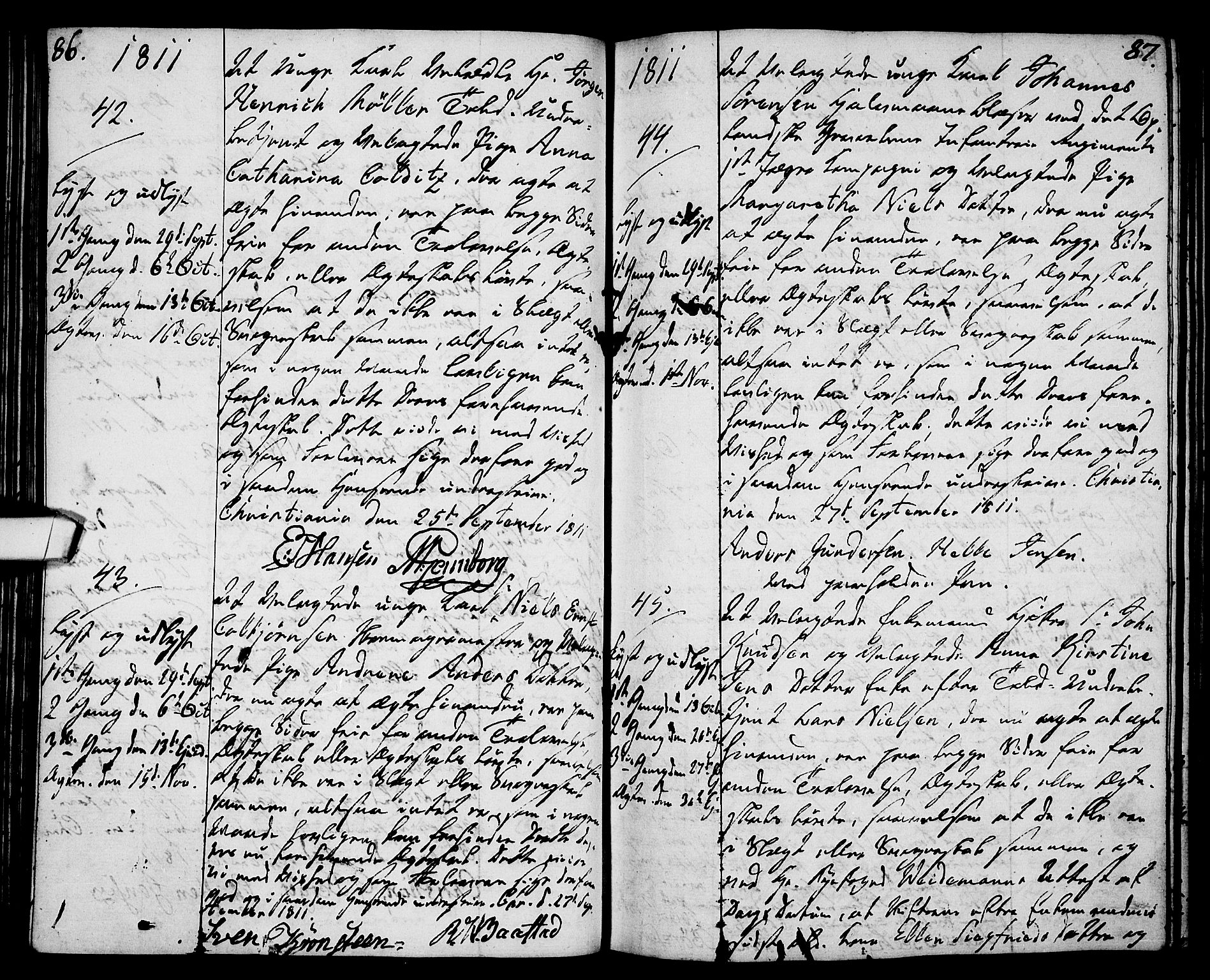 Oslo domkirke Kirkebøker, AV/SAO-A-10752/L/La/L0011: Best man's statements no. 11, 1807-1819, p. 86-87