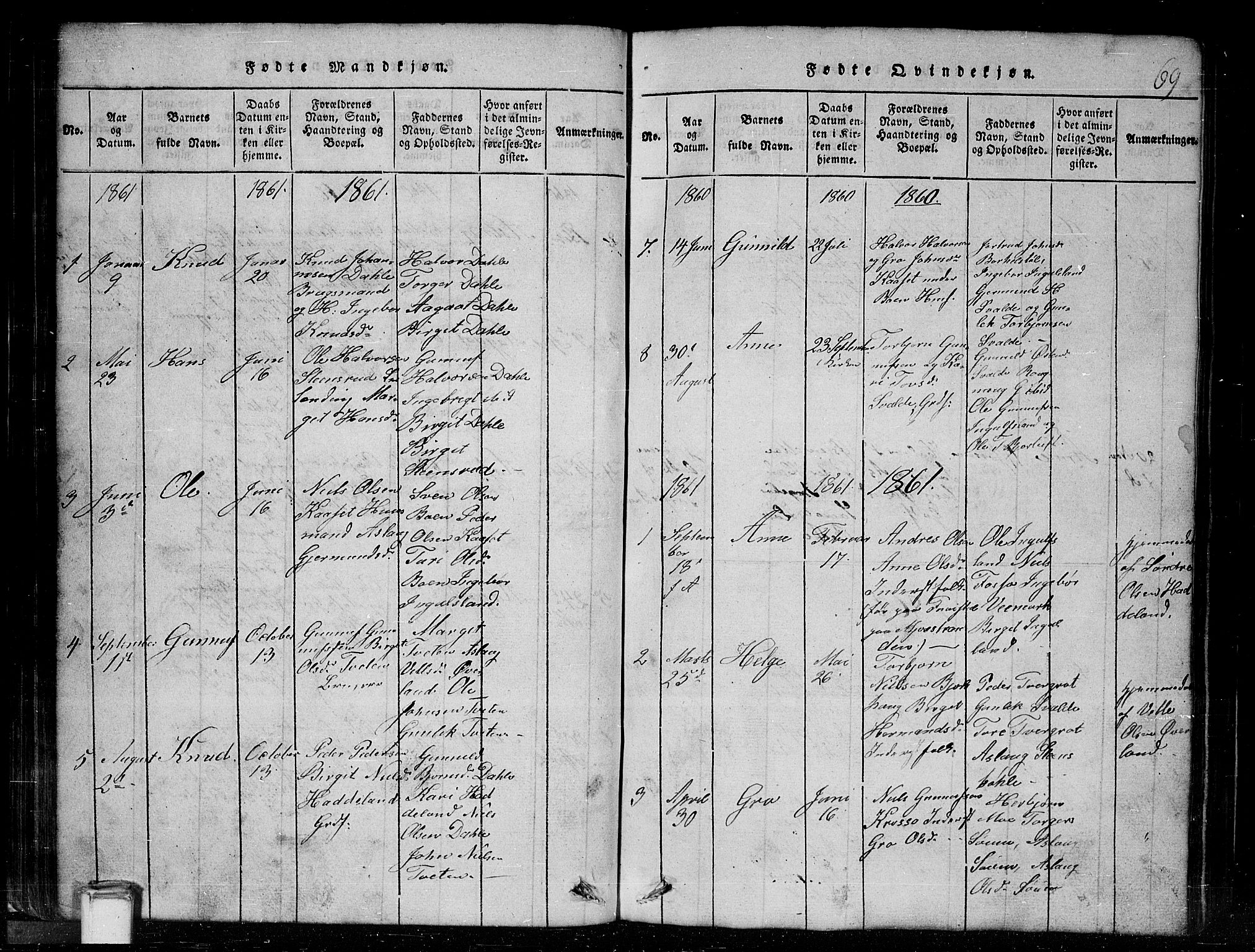 Tinn kirkebøker, SAKO/A-308/G/Gc/L0001: Parish register (copy) no. III 1, 1815-1879, p. 69