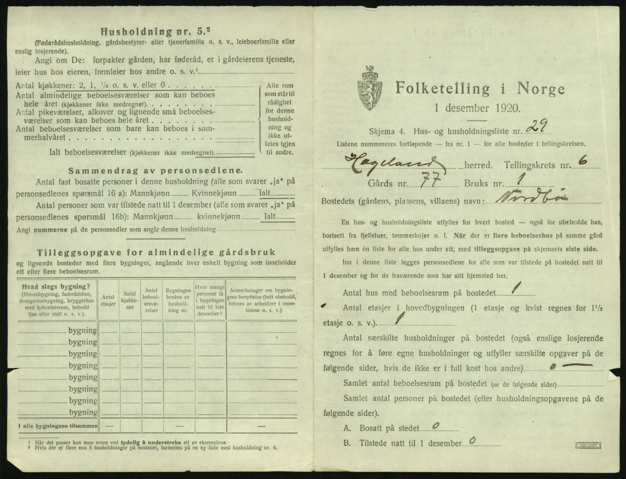 SAK, 1920 census for Hægeland, 1920, p. 395