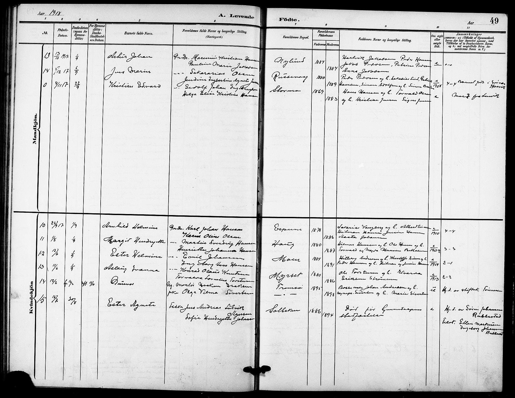 Tranøy sokneprestkontor, SATØ/S-1313/I/Ia/Iab/L0005klokker: Parish register (copy) no. 5, 1902-1919, p. 49