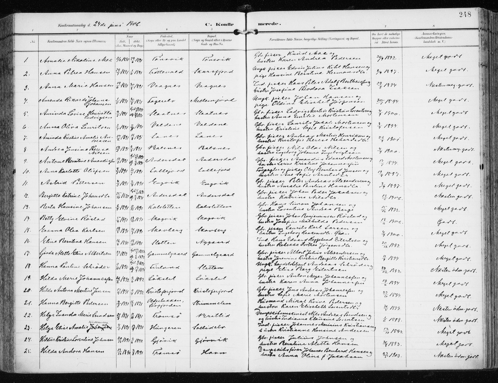 Tromsøysund sokneprestkontor, AV/SATØ-S-1304/G/Ga/L0006kirke: Parish register (official) no. 6, 1897-1906, p. 248