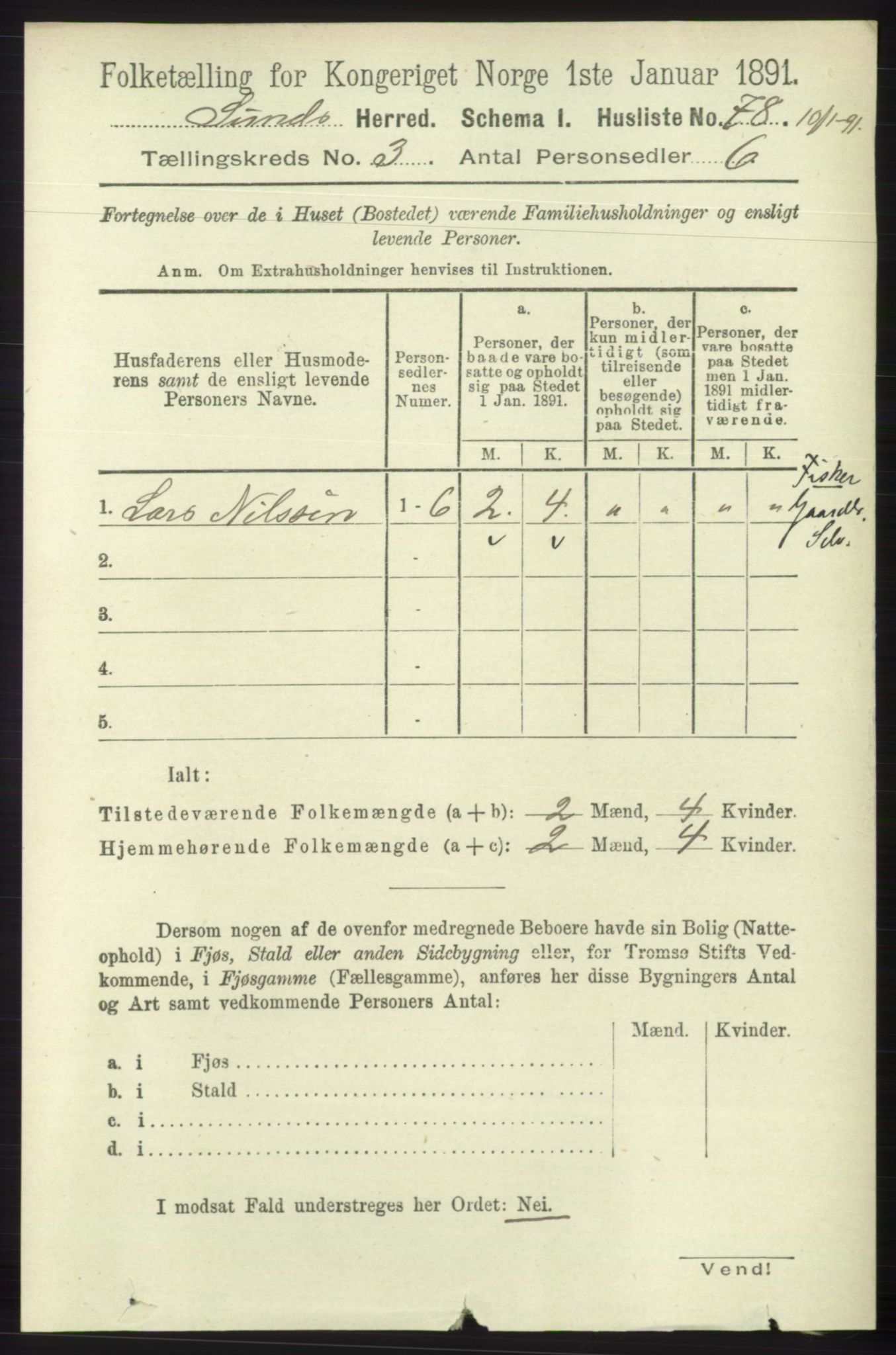 RA, 1891 census for 1245 Sund, 1891, p. 1207