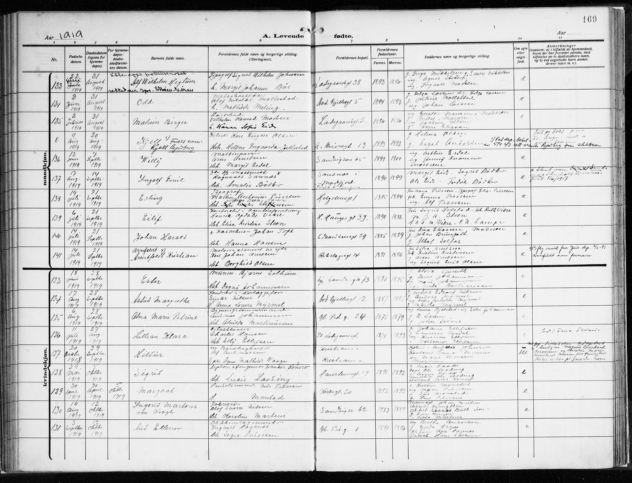 Sandviken Sokneprestembete, AV/SAB-A-77601/H/Ha/L0007: Parish register (official) no. B 4, 1912-1924, p. 169