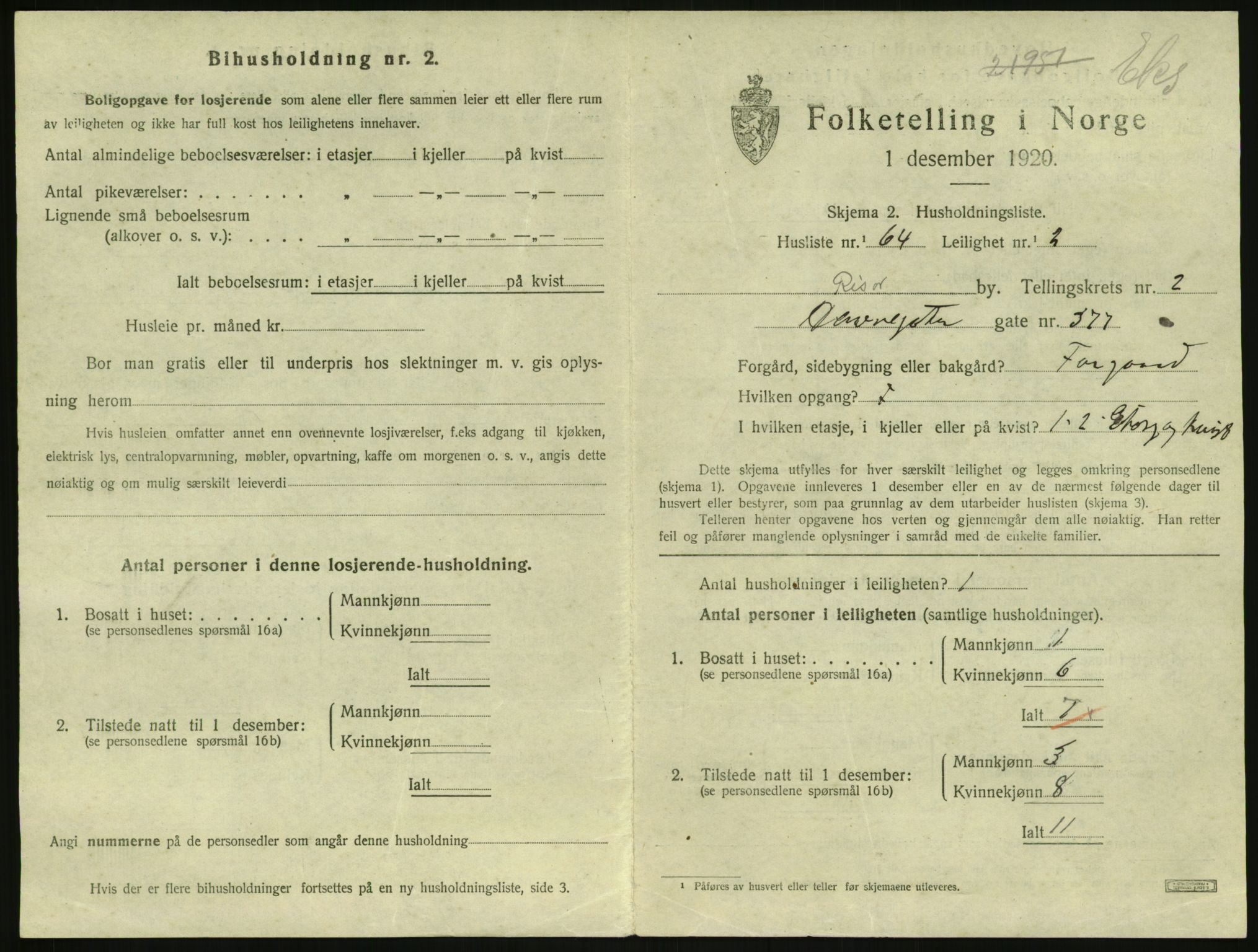 SAK, 1920 census for Risør, 1920, p. 2135