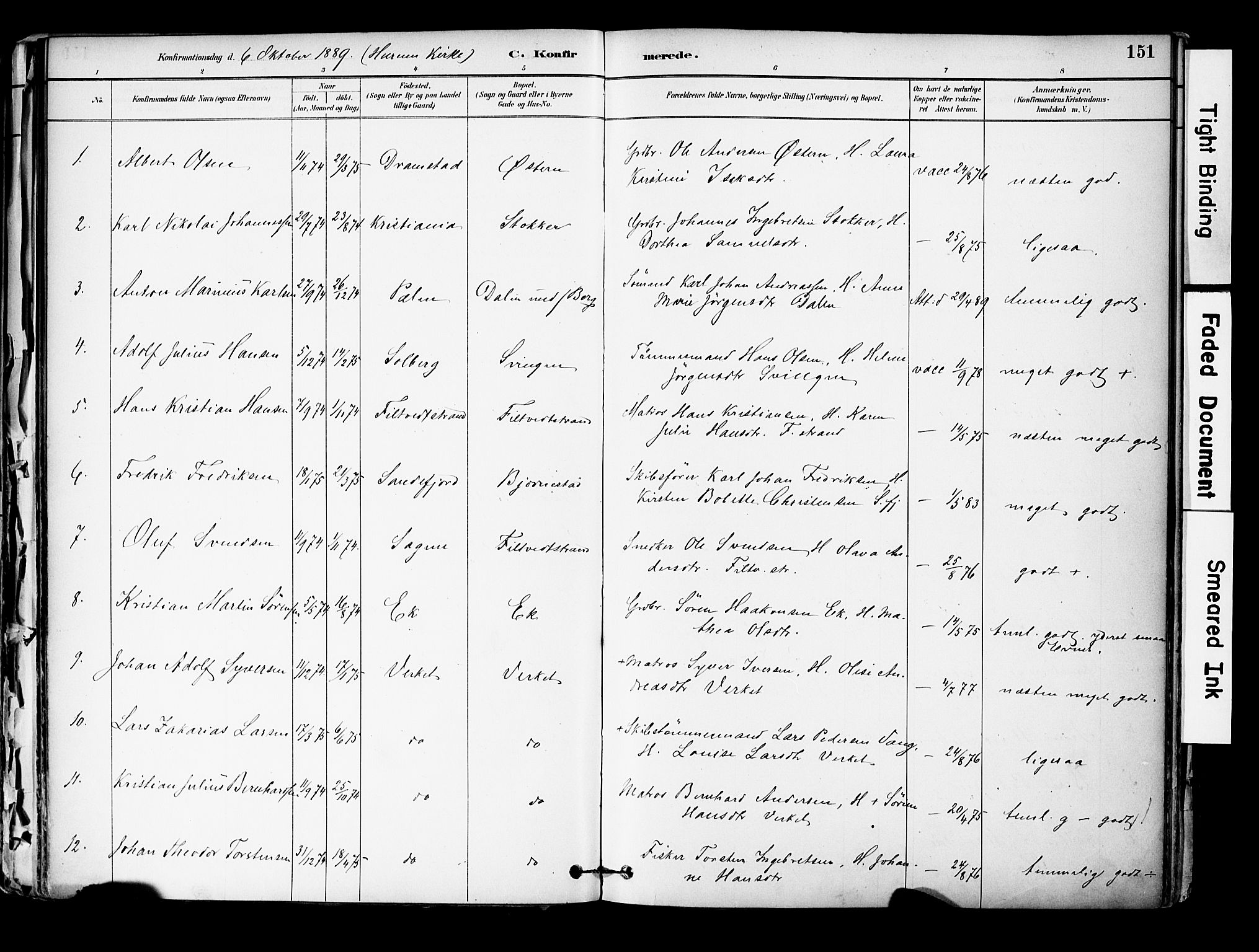 Hurum kirkebøker, SAKO/A-229/F/Fa/L0014: Parish register (official) no. 14, 1882-1895, p. 151