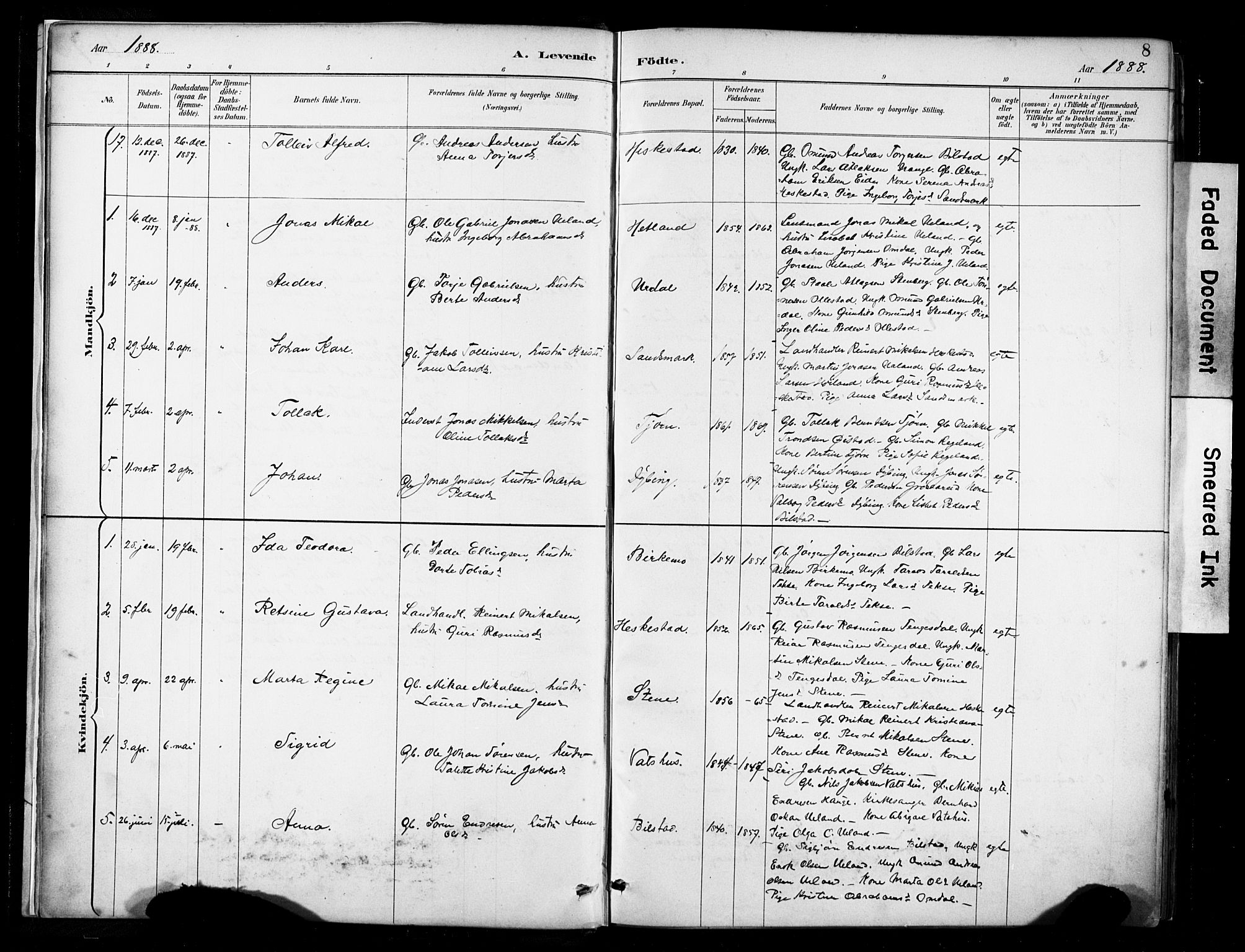 Lund sokneprestkontor, AV/SAST-A-101809/S06/L0012: Parish register (official) no. A 11, 1887-1921, p. 8