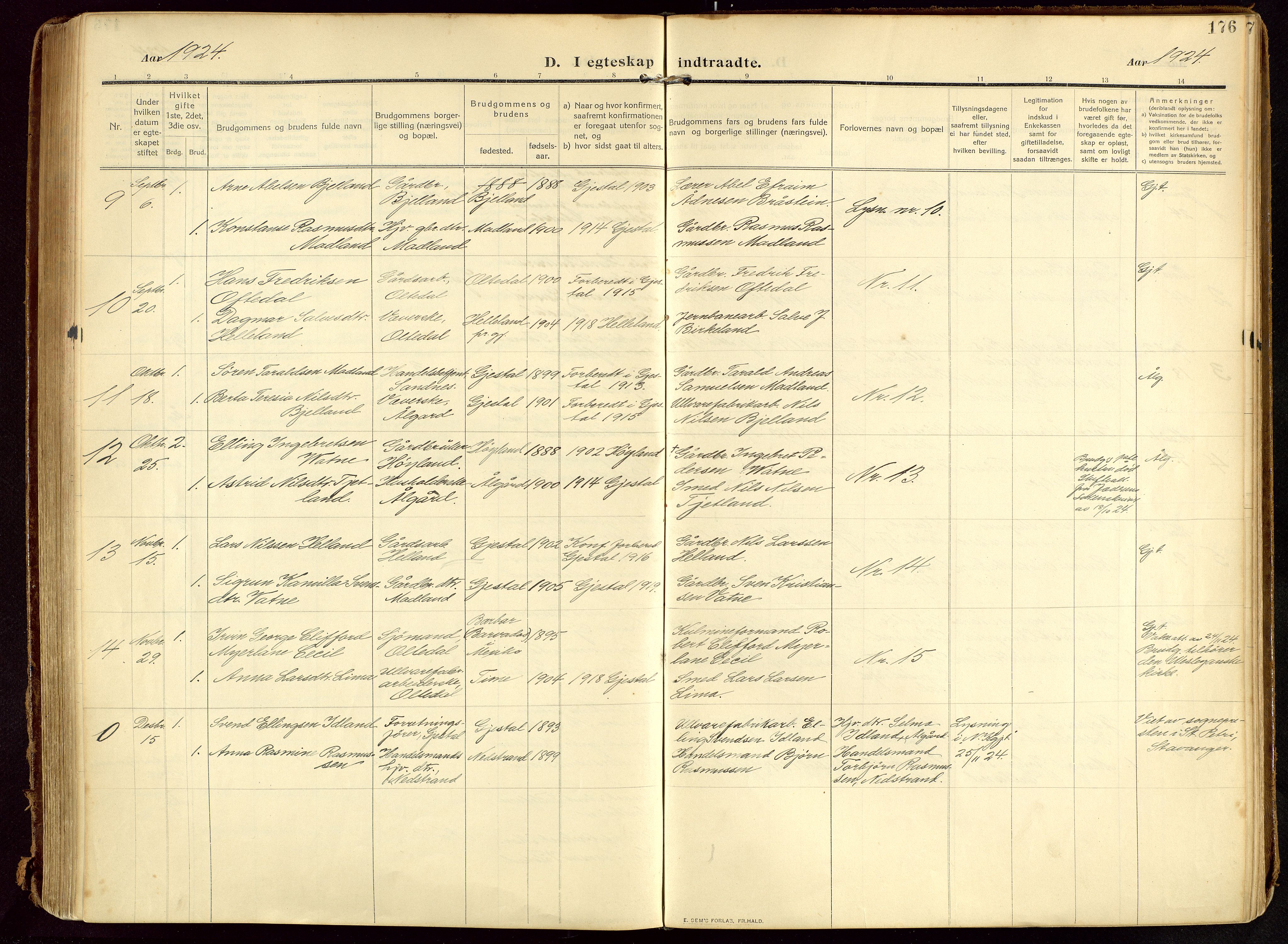 Lye sokneprestkontor, AV/SAST-A-101794/002/B/L0001: Parish register (official) no. A 13, 1910-1925, p. 176