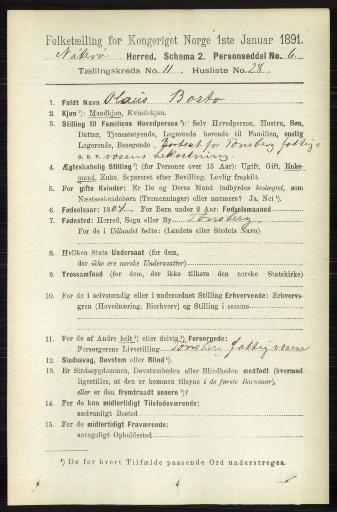 RA, 1891 census for 0722 Nøtterøy, 1891, p. 5977