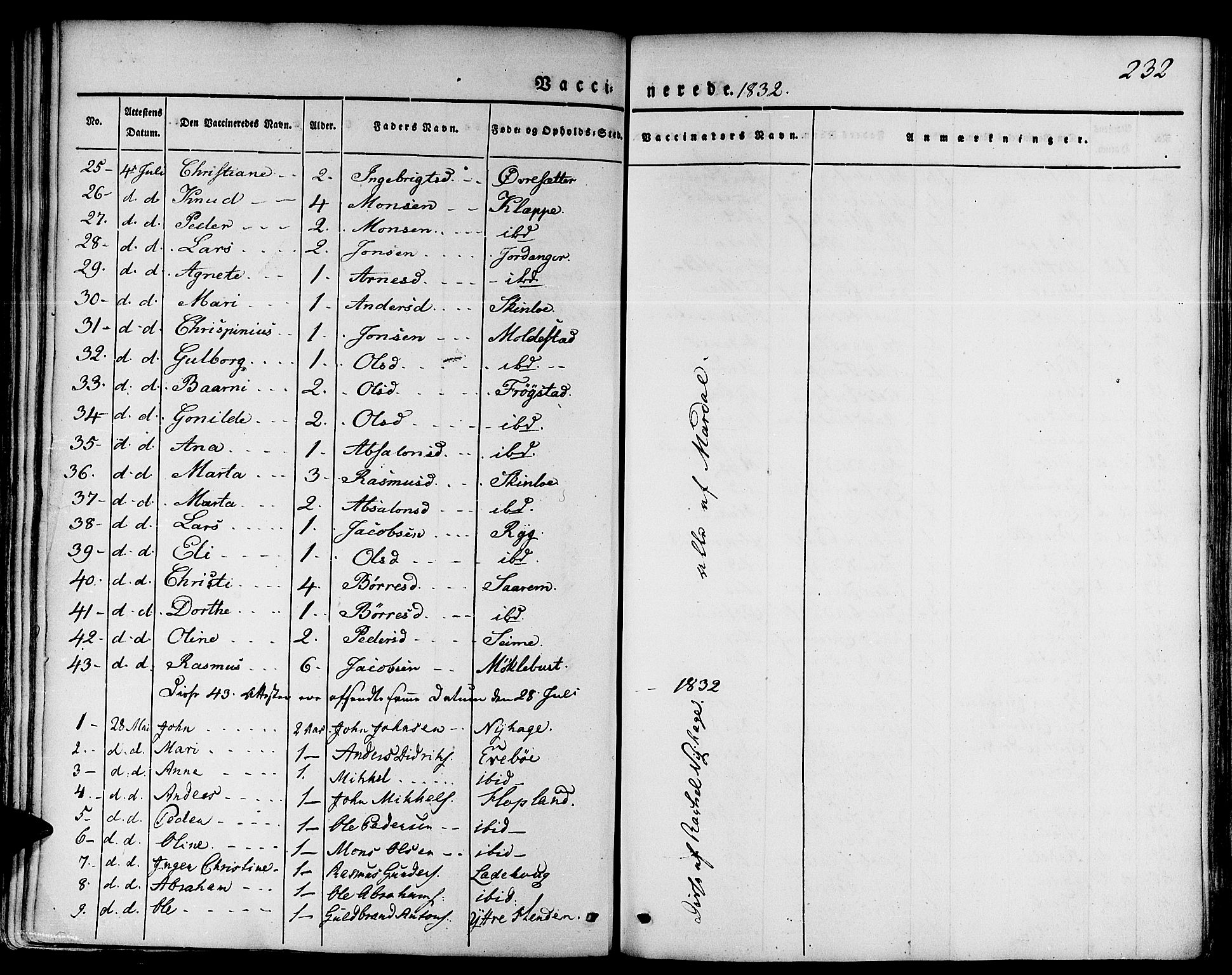 Gloppen sokneprestembete, SAB/A-80101/H/Haa/Haaa/L0007: Parish register (official) no. A 7, 1827-1837, p. 232