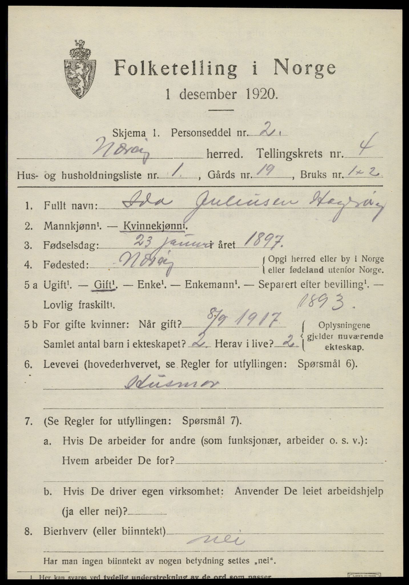 SAT, 1920 census for Nærøy, 1920, p. 2099