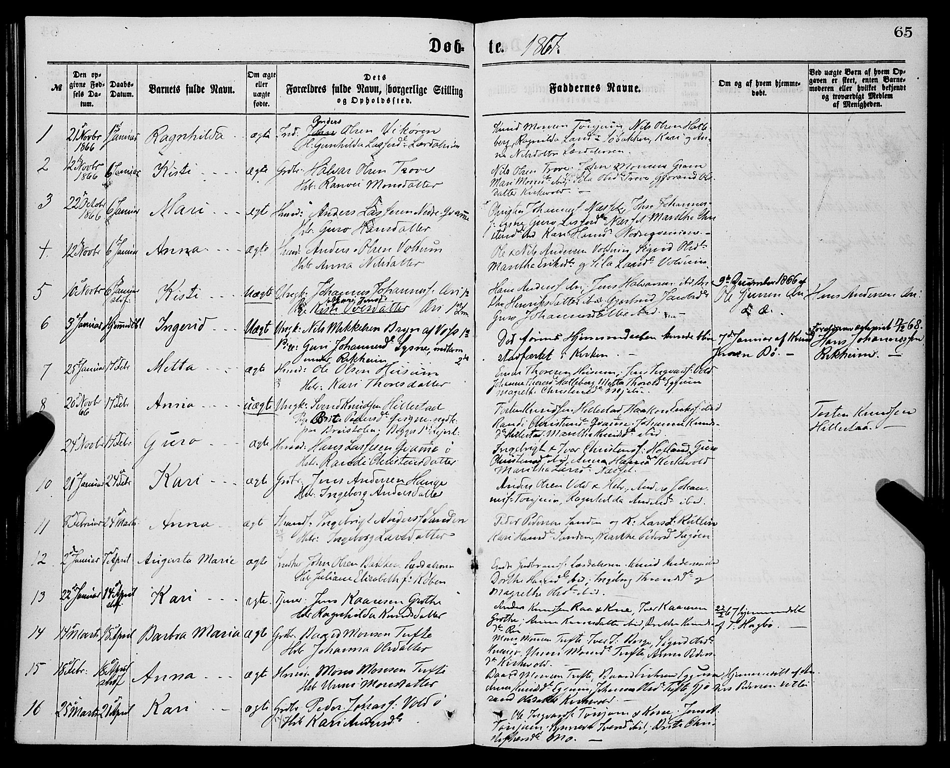 Lærdal sokneprestembete, SAB/A-81201: Parish register (official) no. A 12, 1867-1877, p. 65