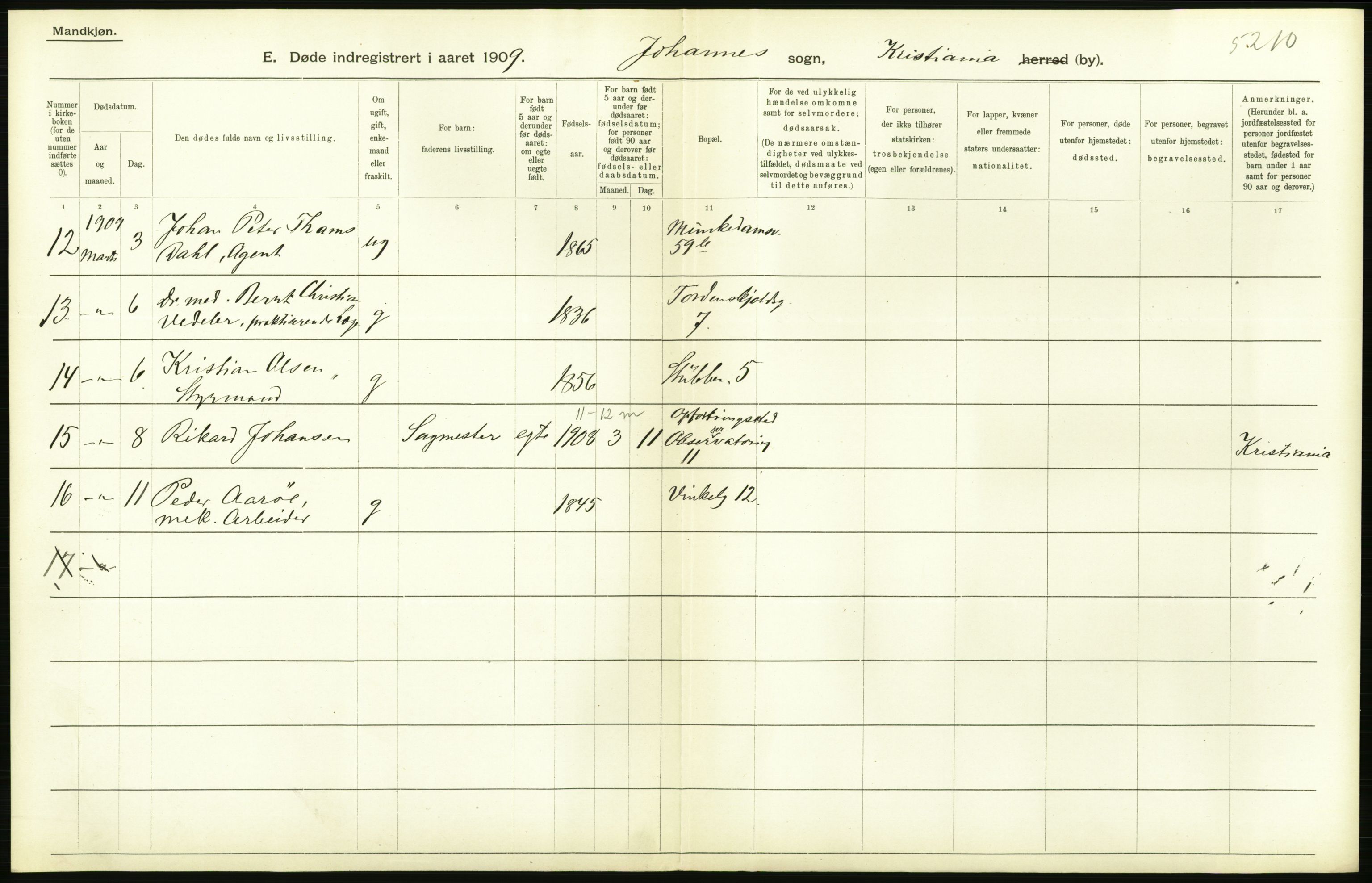 Statistisk sentralbyrå, Sosiodemografiske emner, Befolkning, AV/RA-S-2228/D/Df/Dfa/Dfag/L0010: Kristiania: Døde, dødfødte., 1909, p. 88