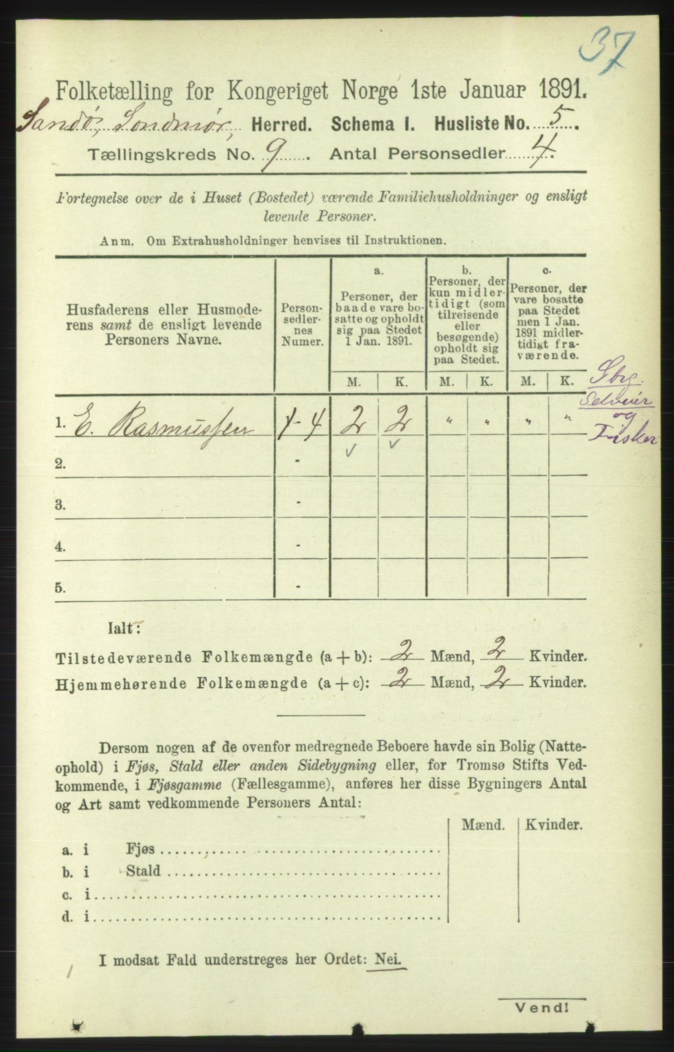 RA, 1891 census for 1514 Sande, 1891, p. 1451