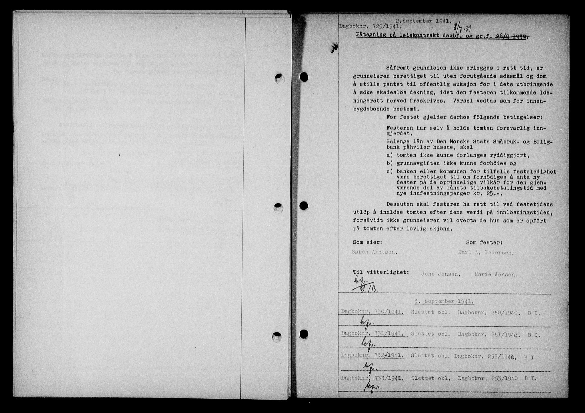 Nedenes sorenskriveri, SAK/1221-0006/G/Gb/Gba/L0048: Mortgage book no. A-II, 1940-1941, Diary no: : 729/1941