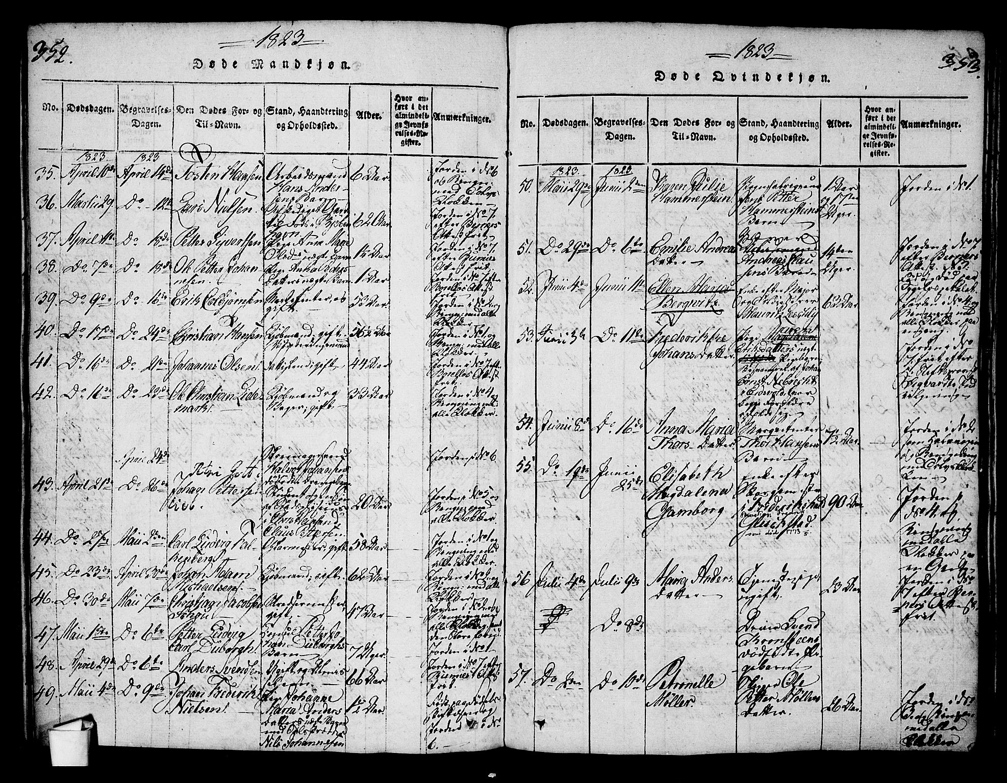 Oslo domkirke Kirkebøker, AV/SAO-A-10752/G/Ga/L0001: Parish register (copy) no. 1, 1817-1825, p. 352-353