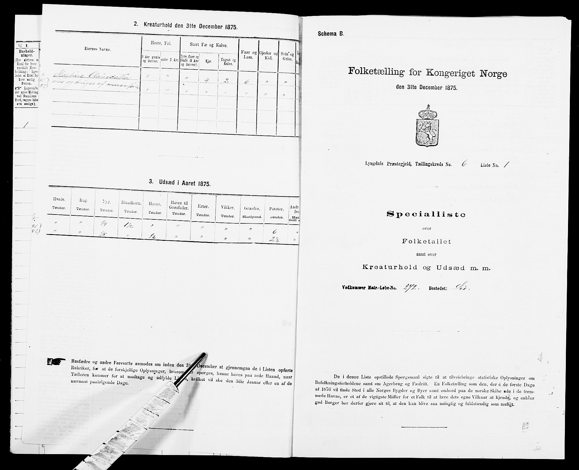 SAK, 1875 census for 1032P Lyngdal, 1875, p. 969