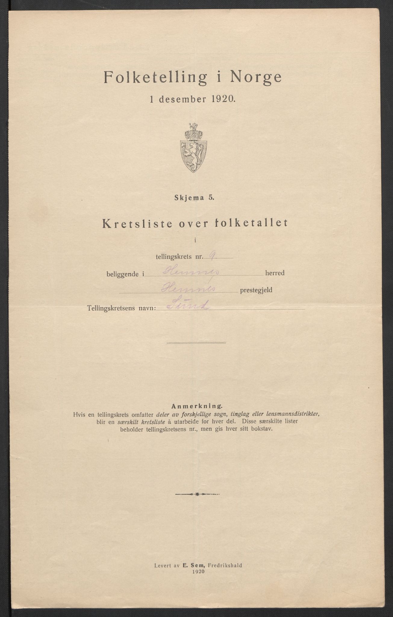 SAT, 1920 census for Hemnes, 1920, p. 37