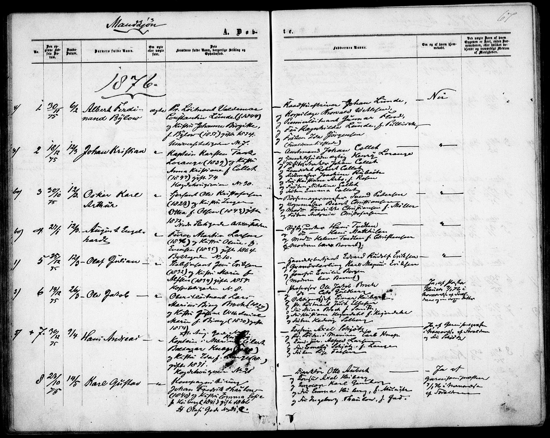 Garnisonsmenigheten Kirkebøker, AV/SAO-A-10846/F/Fa/L0011: Parish register (official) no. 11, 1870-1880, p. 67