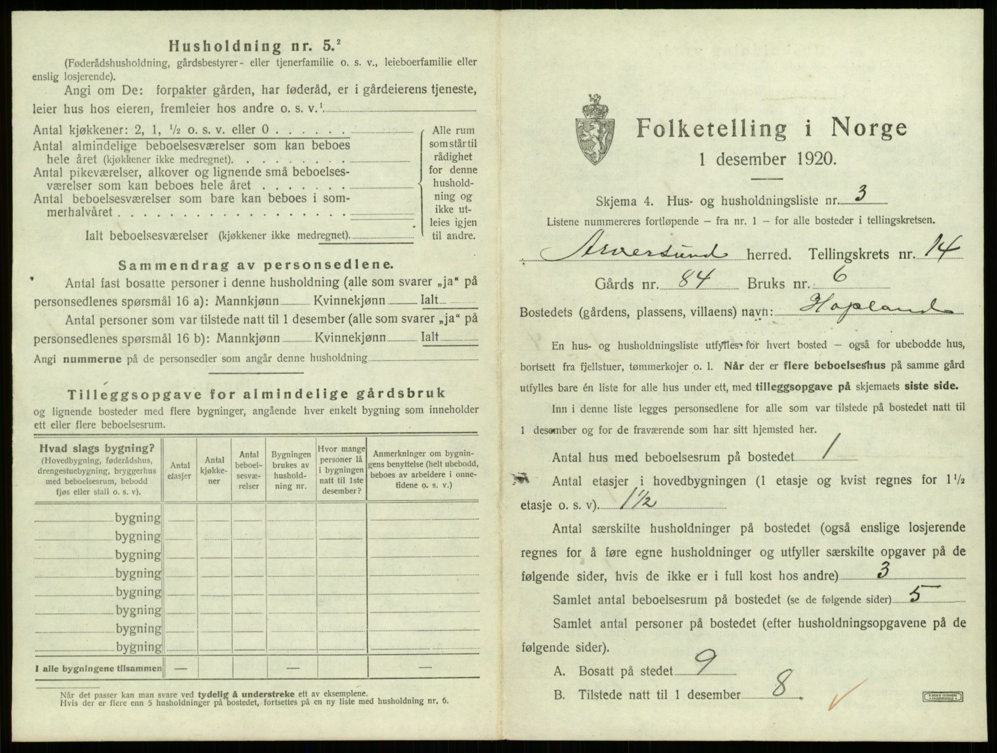 SAB, 1920 census for Alversund, 1920, p. 1029