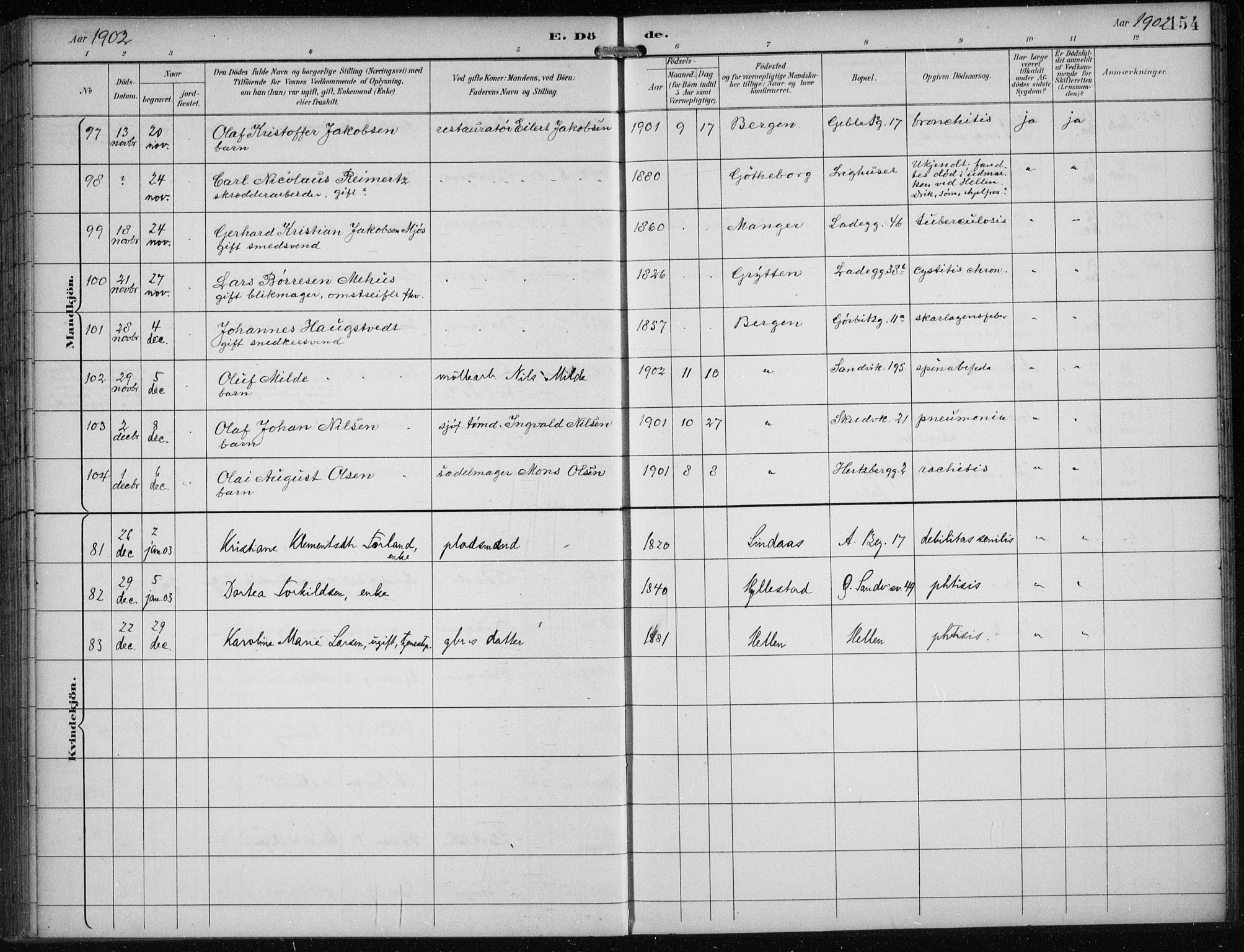 Sandviken Sokneprestembete, AV/SAB-A-77601/H/Ha/L0018: Parish register (official) no. E 1, 1893-1905, p. 154