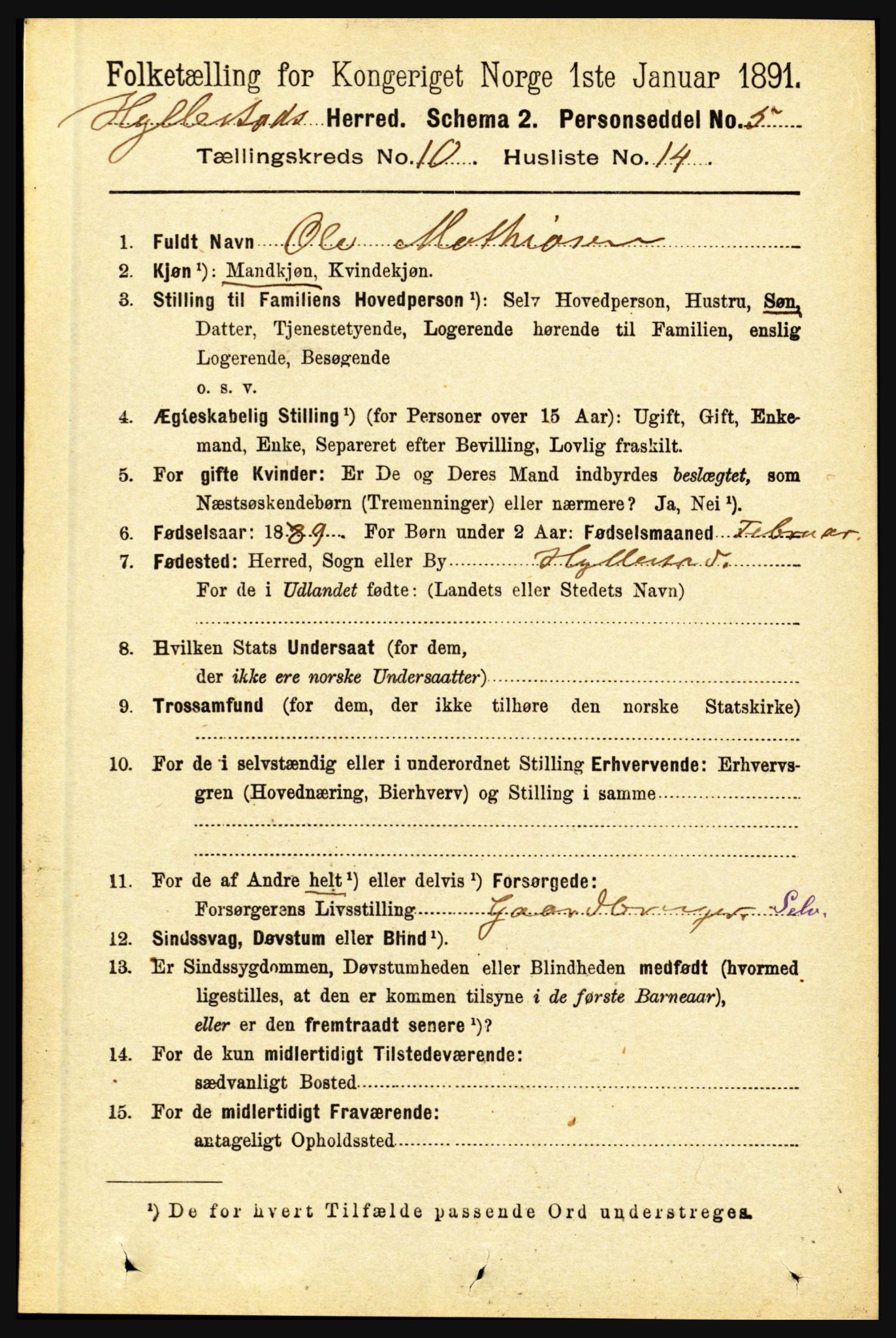 RA, 1891 census for 1413 Hyllestad, 1891, p. 1773